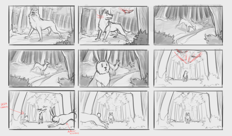 One of the pages from the storyboard I created for the short film "Edge of Silence"