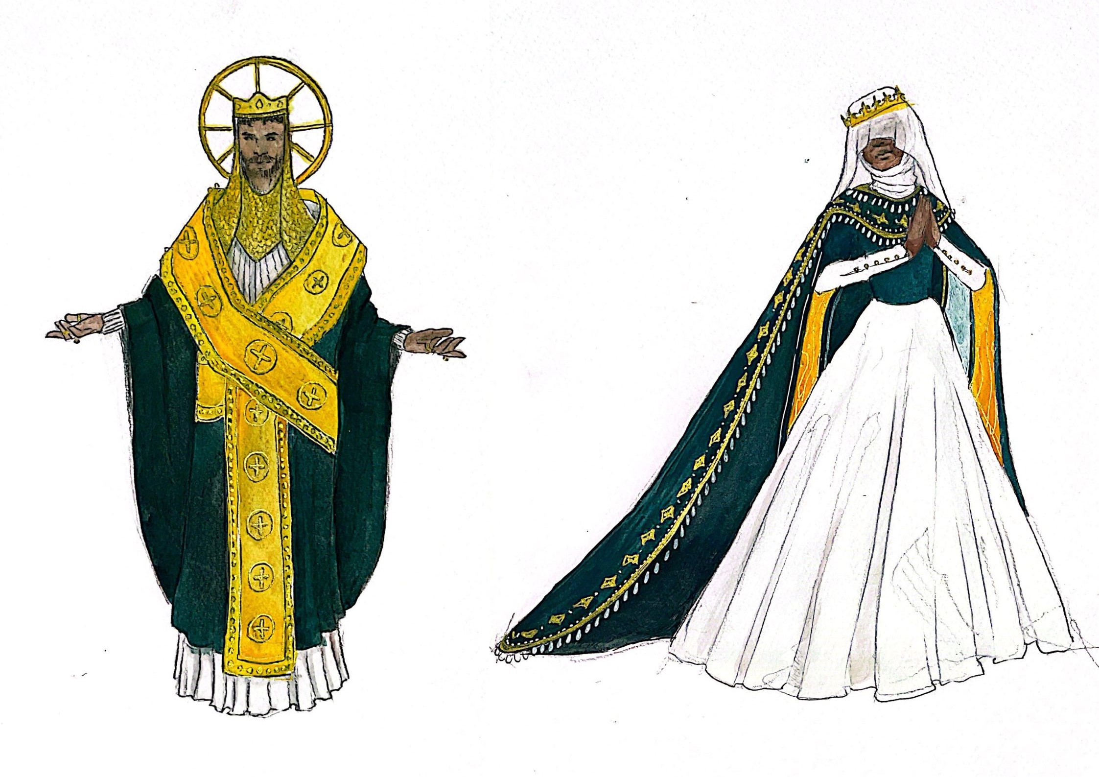 sketchbook work of king arthur and queen guinevere - sir gawain and the green knight