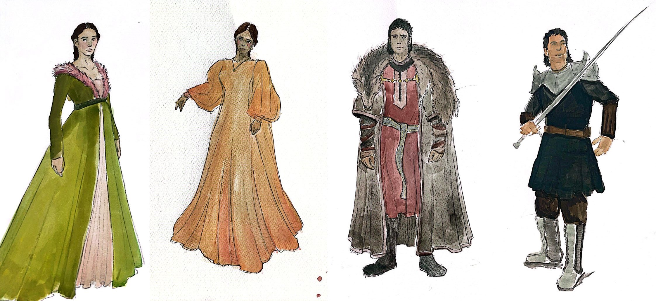 sketchbook work of lord and lady bertilak - sir gawain and the green knight