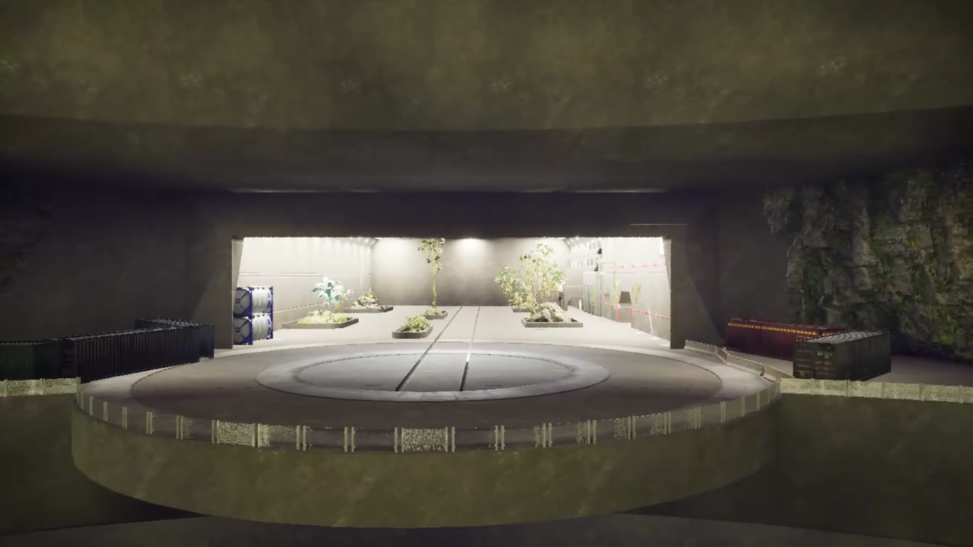 A still image of some sort of hangar