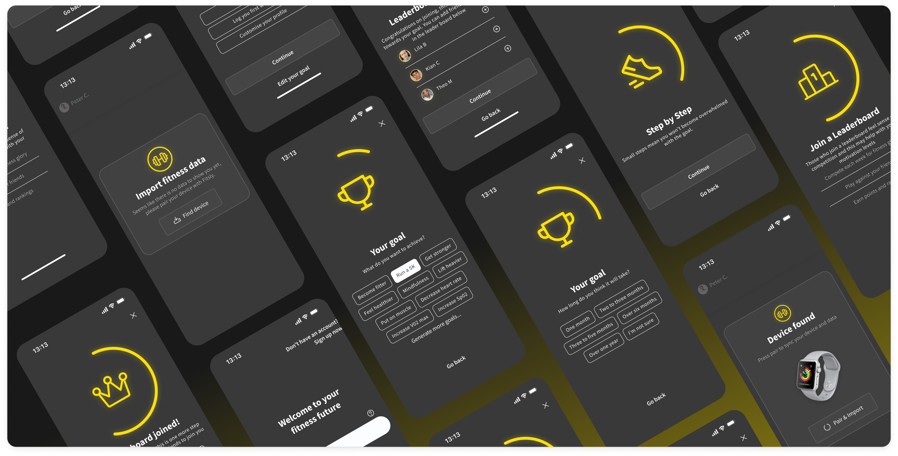 Photos of different screens within app