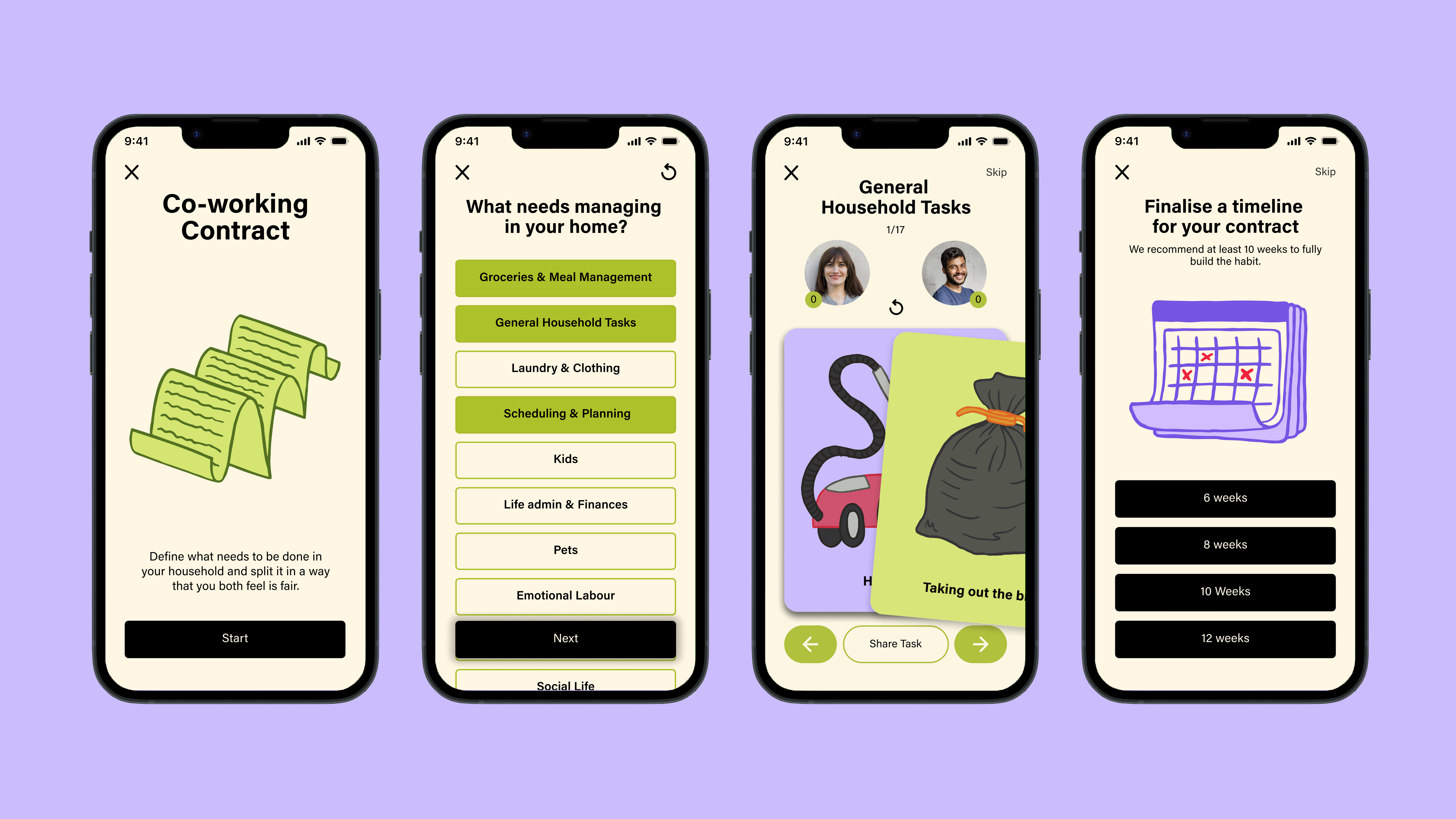 App screens dividing tasks