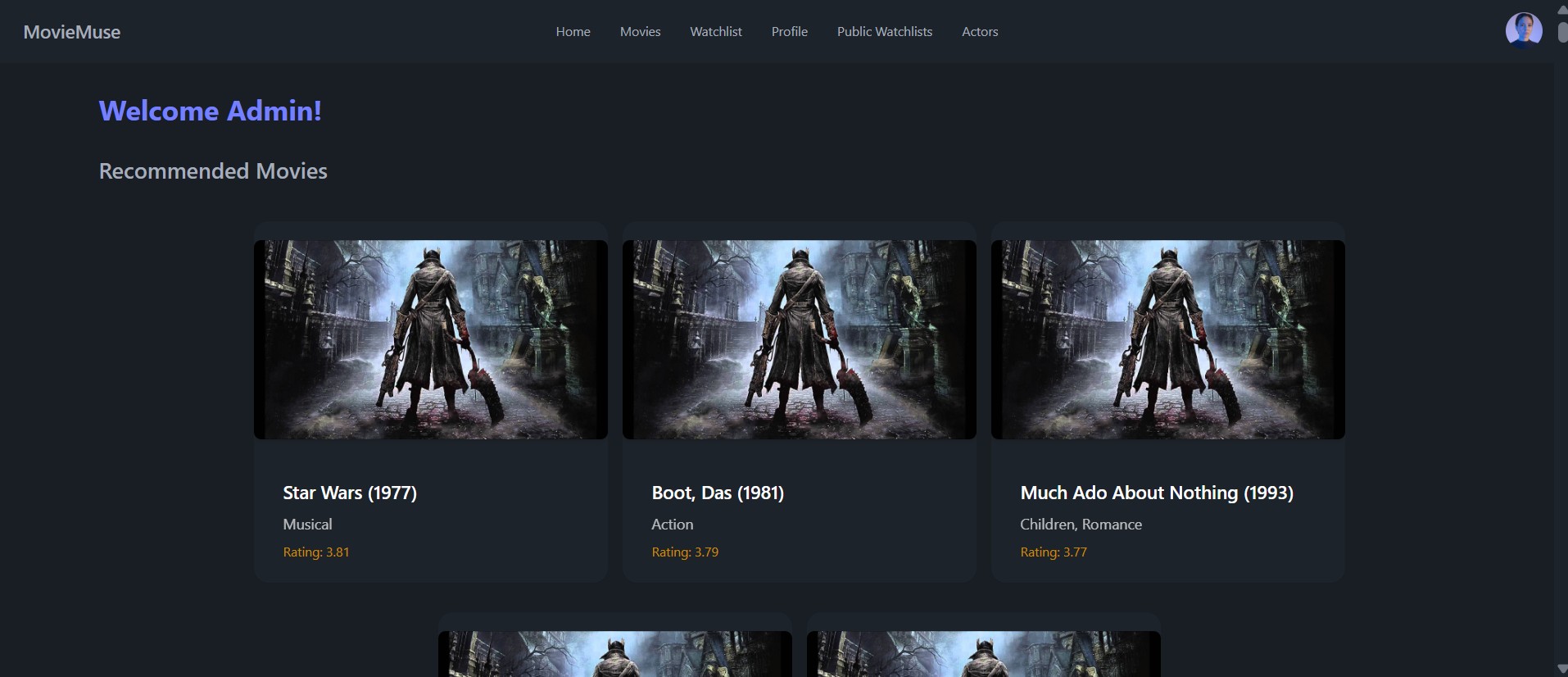 Home pages showing the recommended movies.
