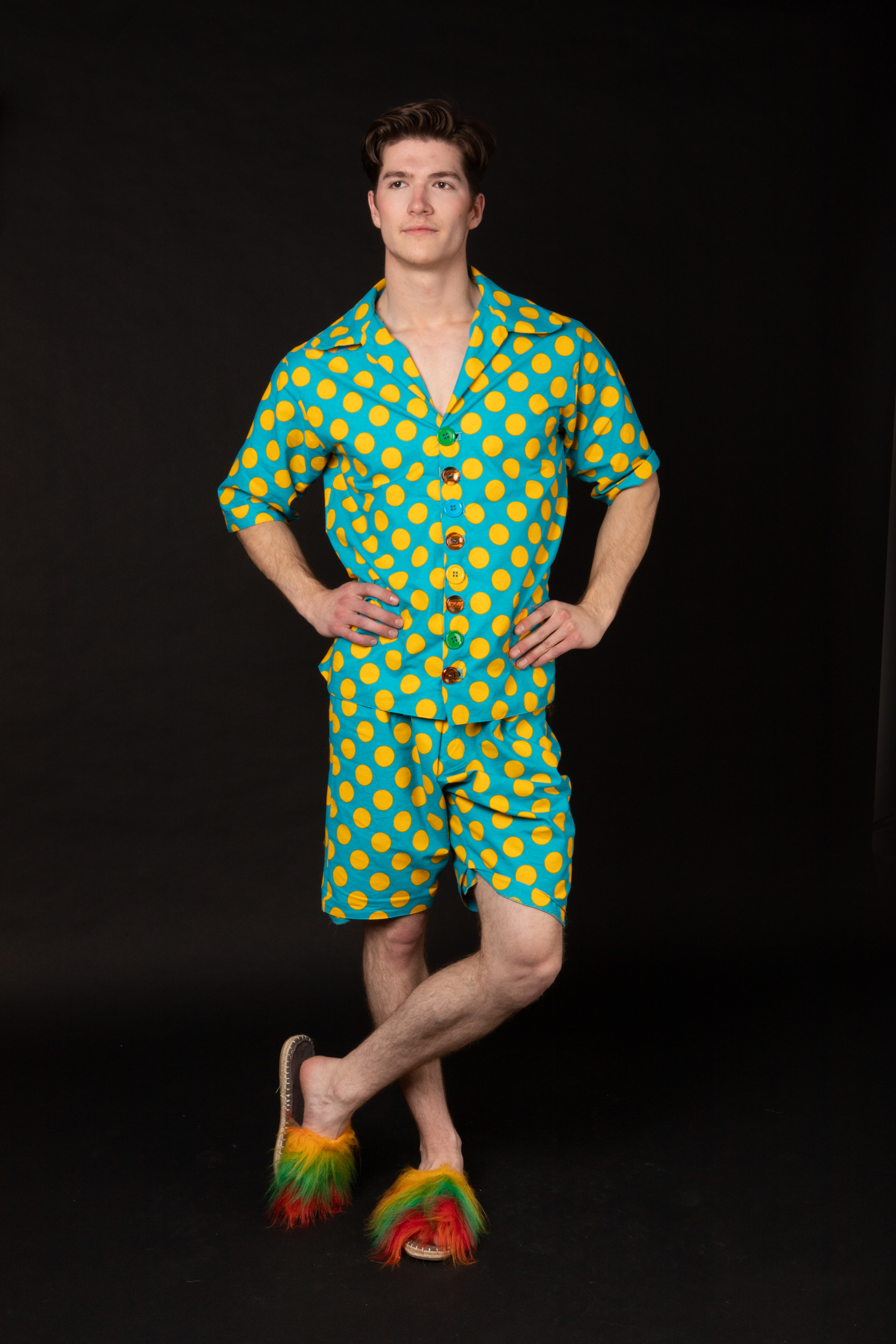 Man in polka dot outfit 