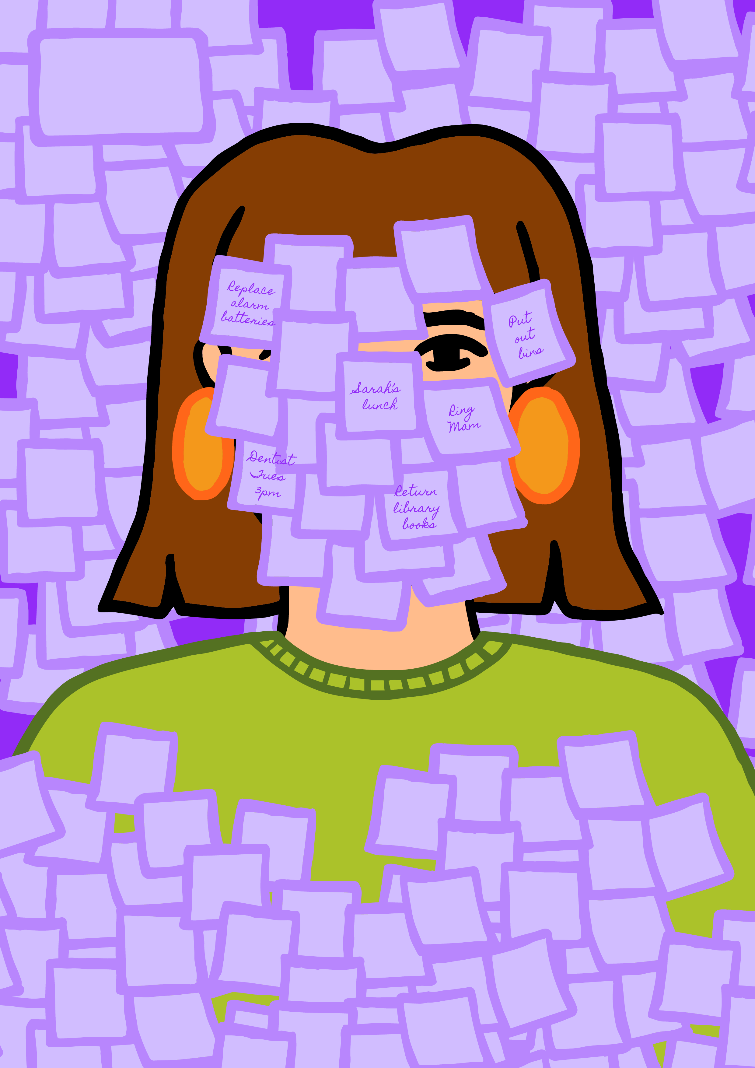 Woman covered in sticky notes