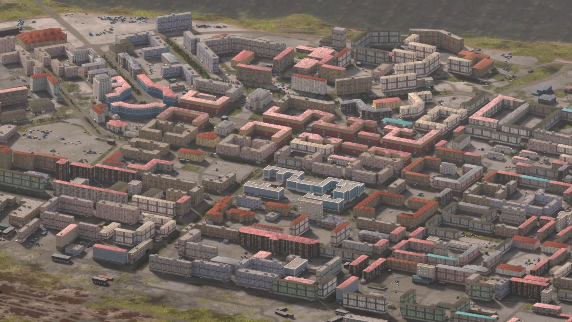 Distant view of the procedurally generated urban environment