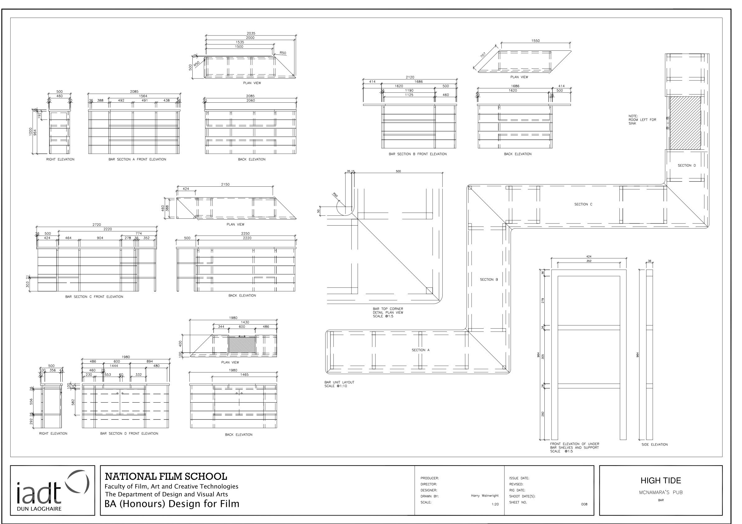 AutoCad Construction drawing of bar counter and shelfs