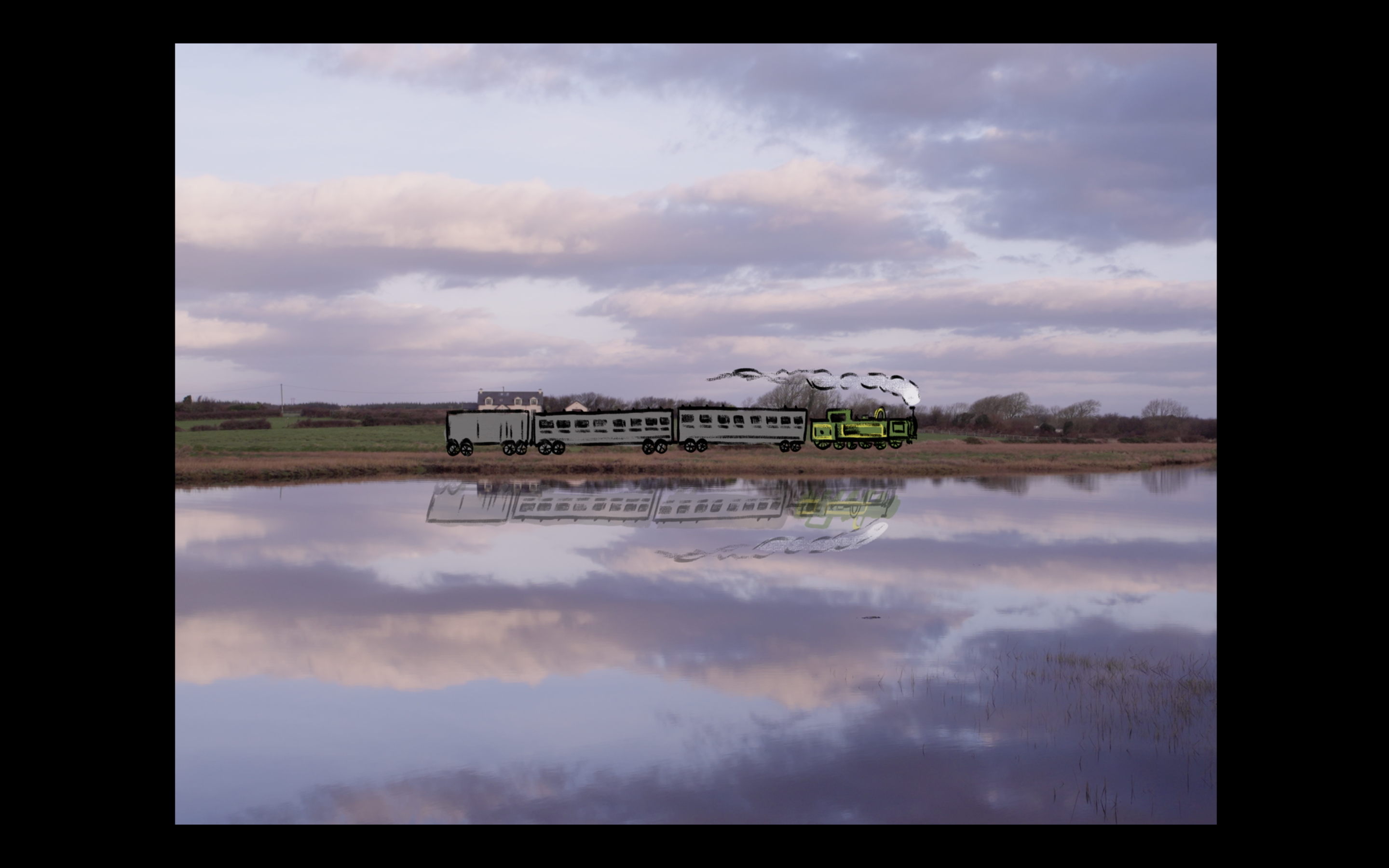 Animated train travelling through the landscape (Tales of Railway's Past)