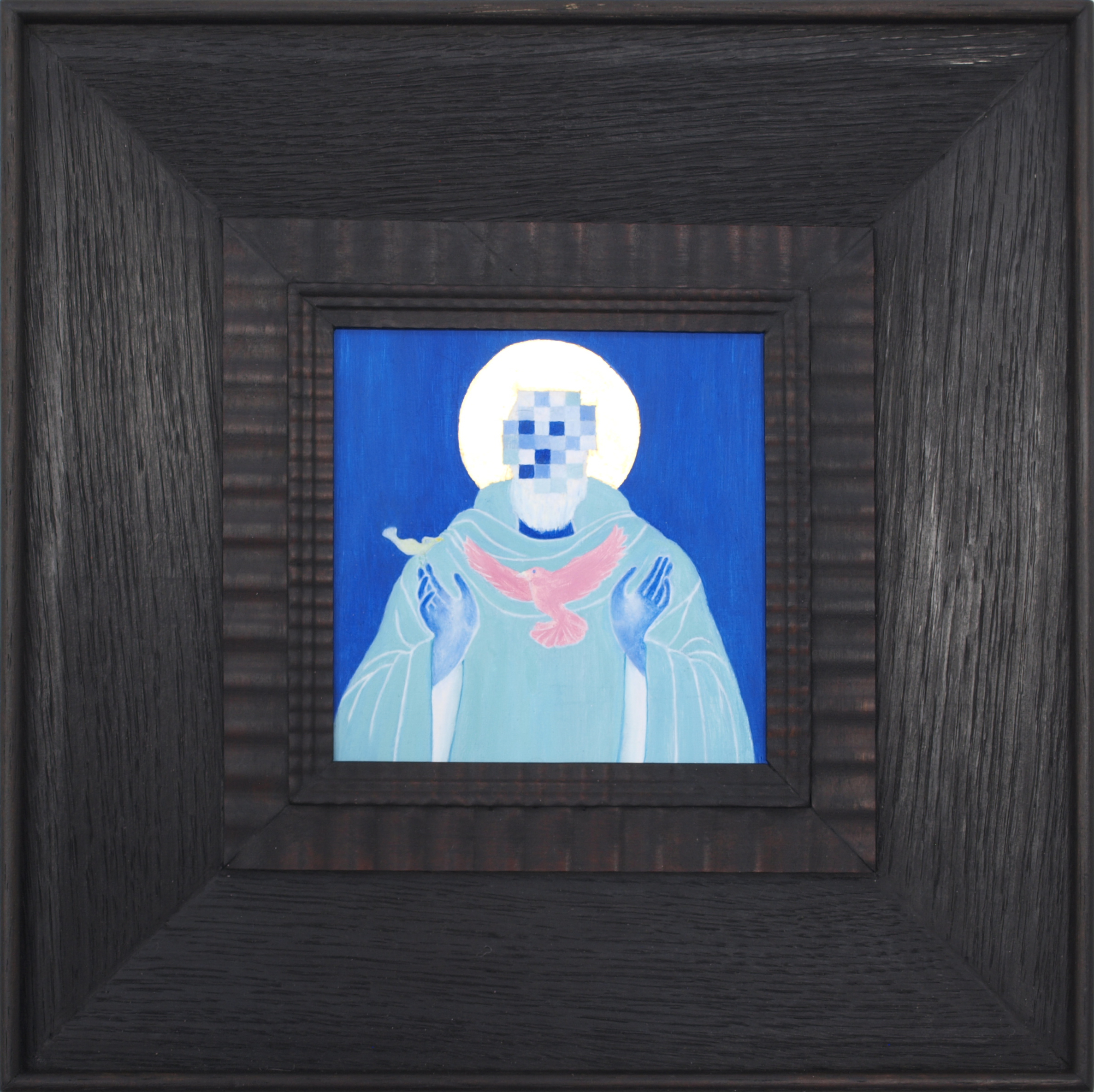 Ann Stillman, (2025), 'St Francis of Assisi', oil and 23 karat gold leaf on wood panel, 10cm x 10cm.