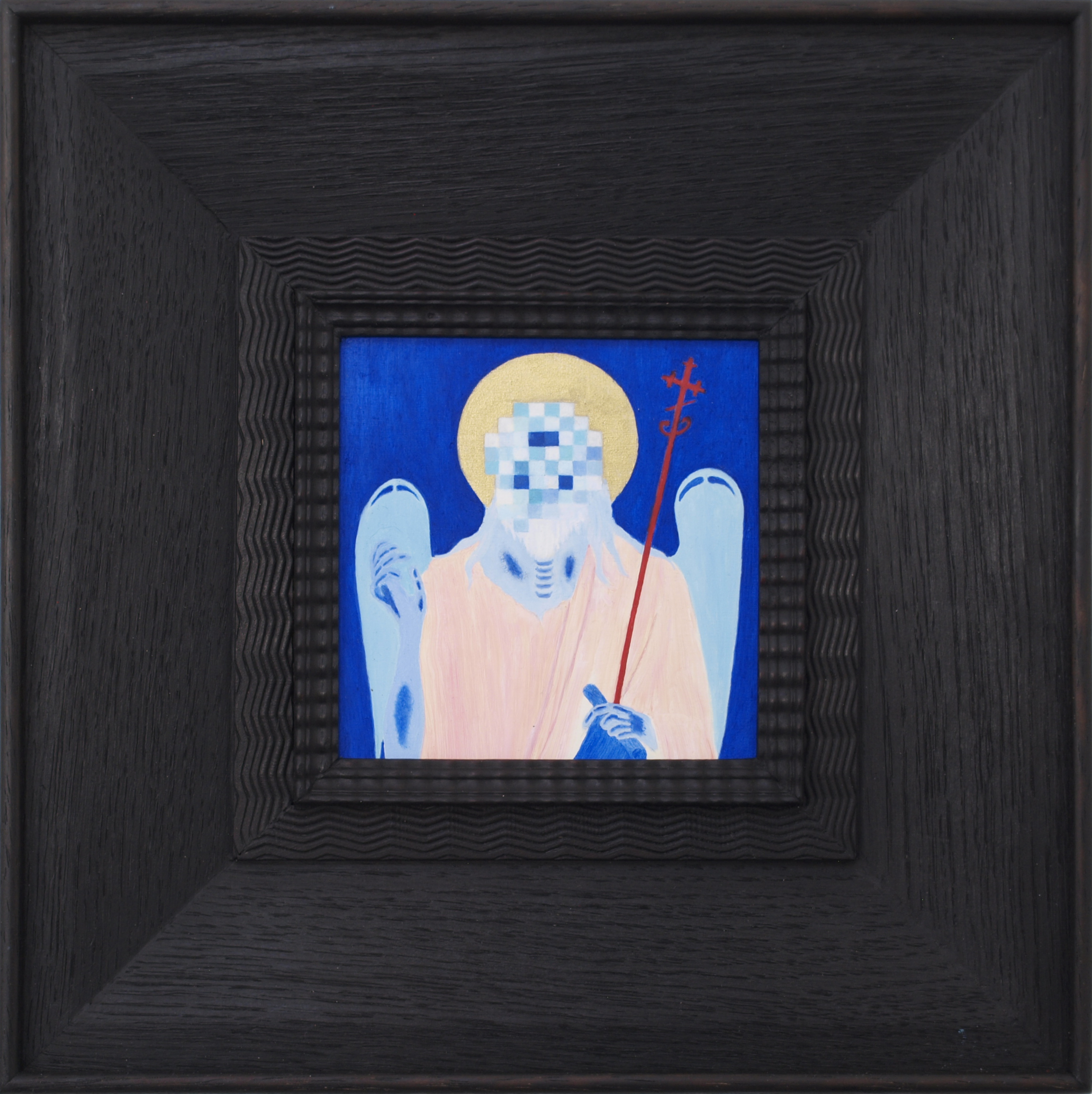 Ann Stillman, (2025), 'St John the Forerunner', oil and 23 karat gold leaf on wood panel, 10cm x 10cm.