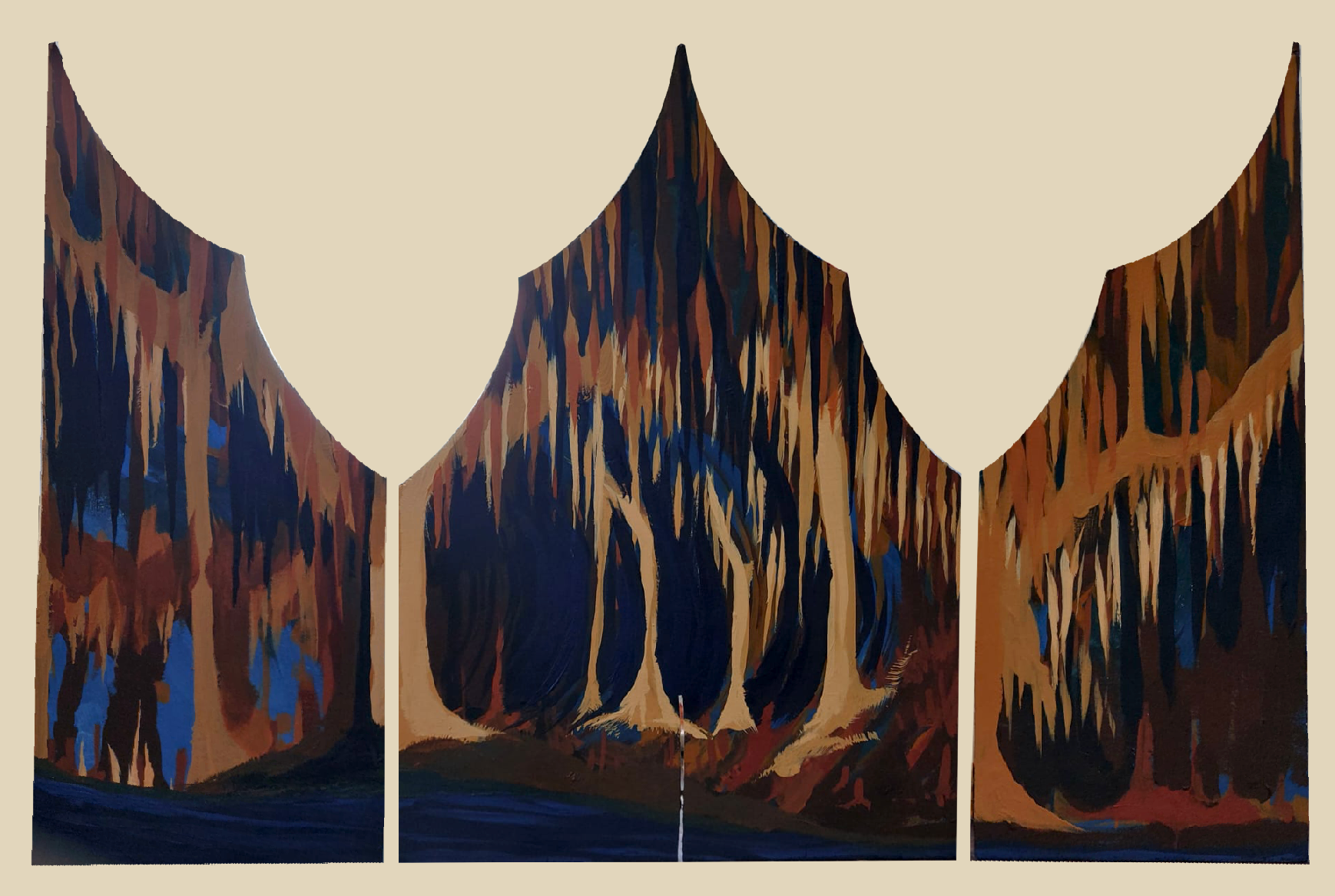 Acrylic Triptych painting, titled "High Stones"