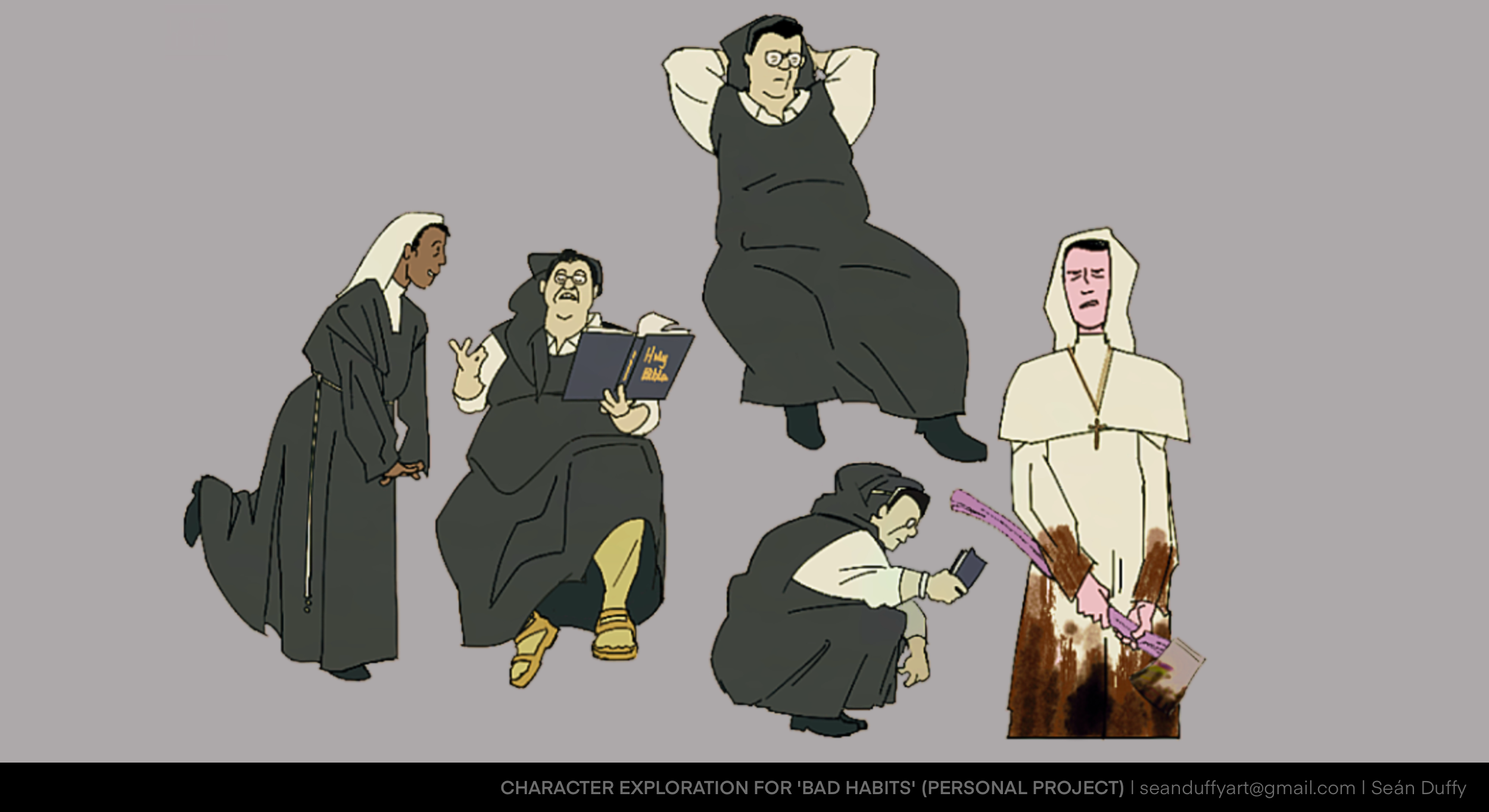 A compilation of sketches of nuns.