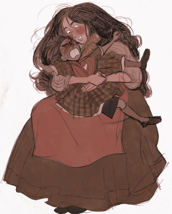 A young boy screams and thrashes in his mother's arms owing to his outfit, a dress.