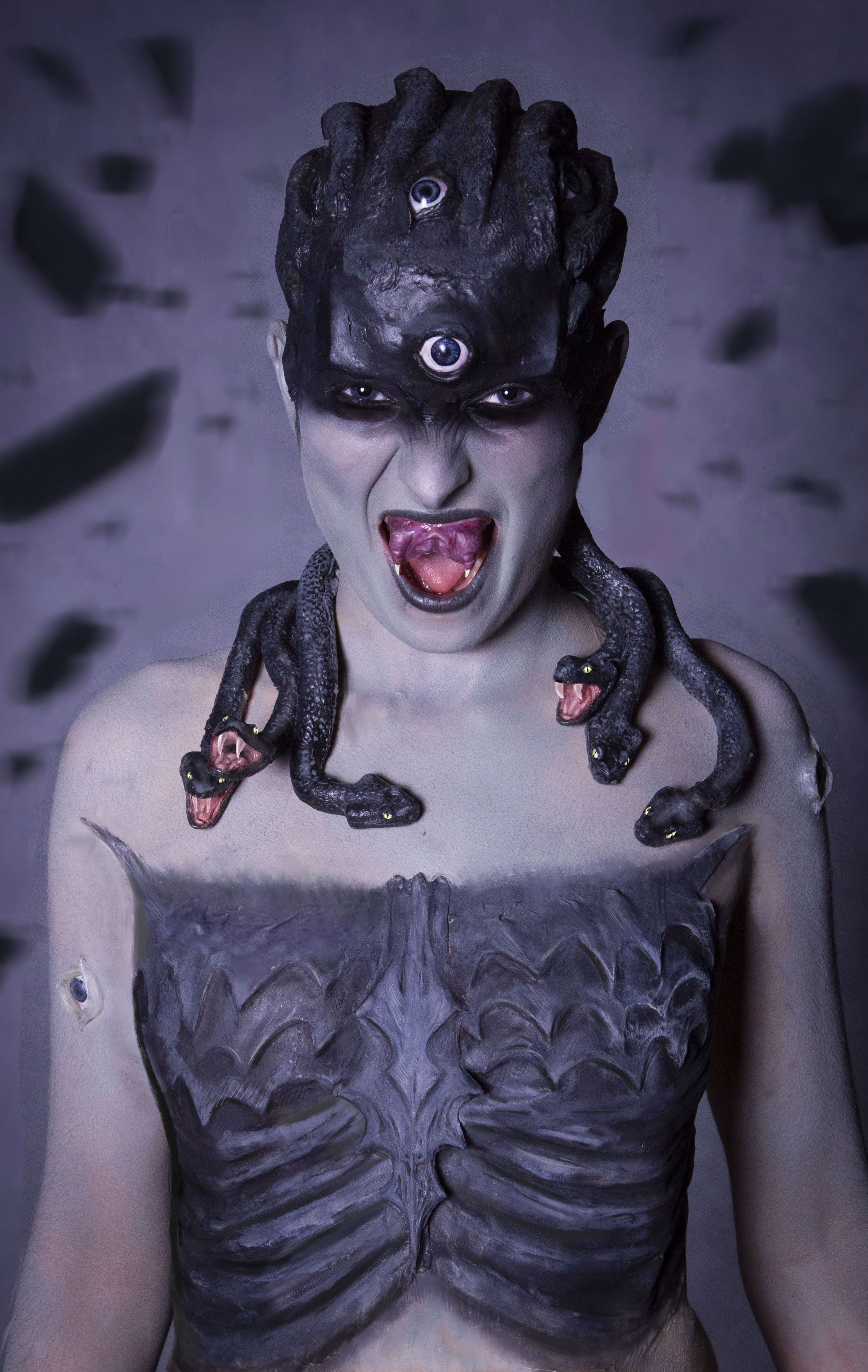 Medusa character, half body shot. 