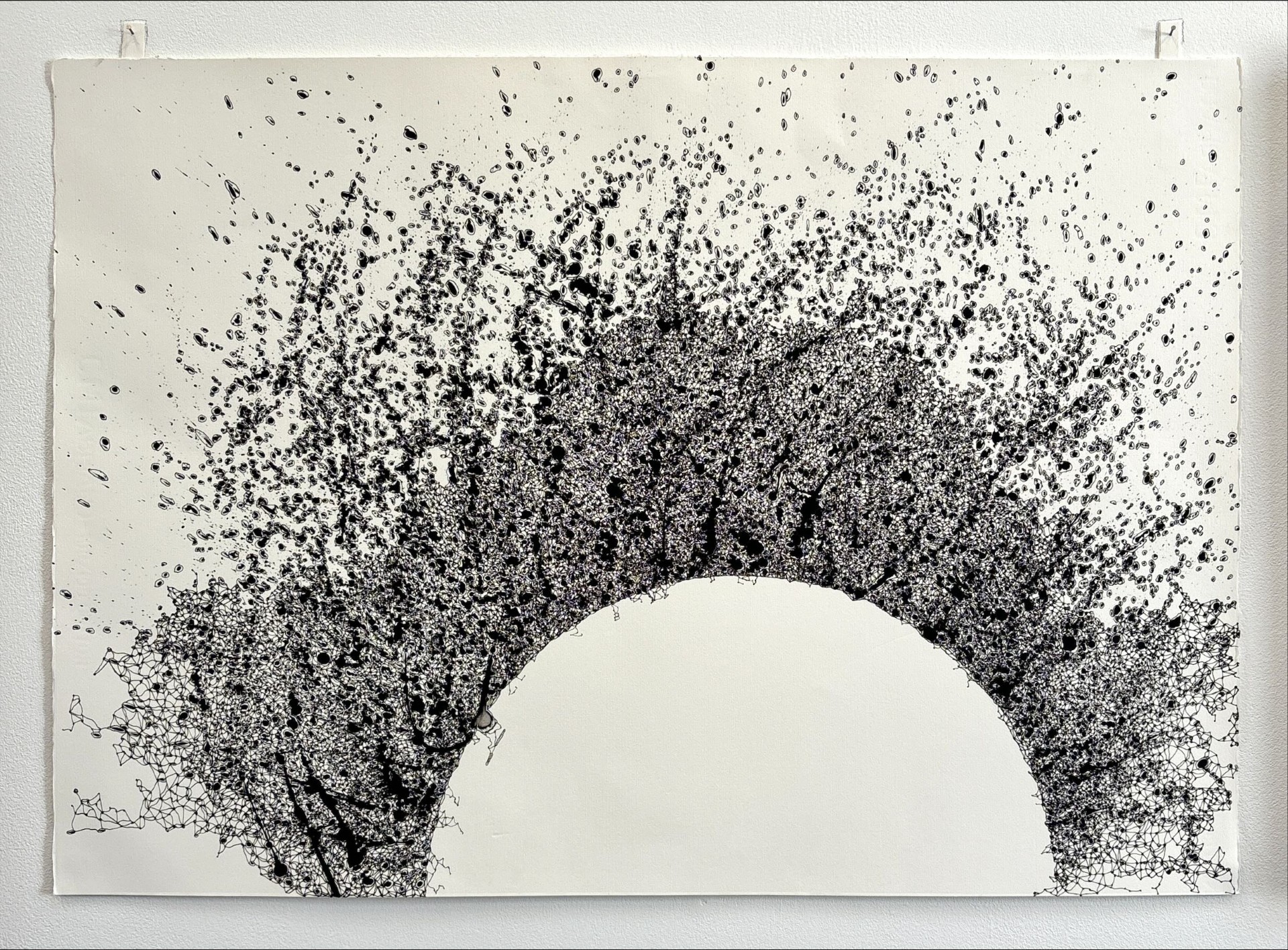 Pupil Cobweb, 2025, Gel pen + Acrylic on paper, 70.5 cm × 50 cm. Wafaa Mohamed