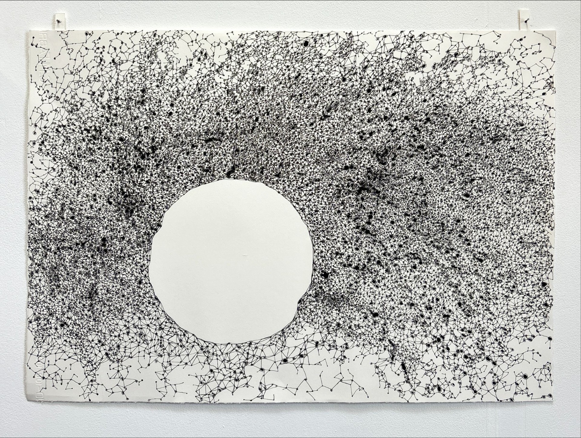 Pupil Cobweb, 2025, Gel pen + Acrylic on paper, 70.5 cm × 50 cm. Wafaa Mohamed