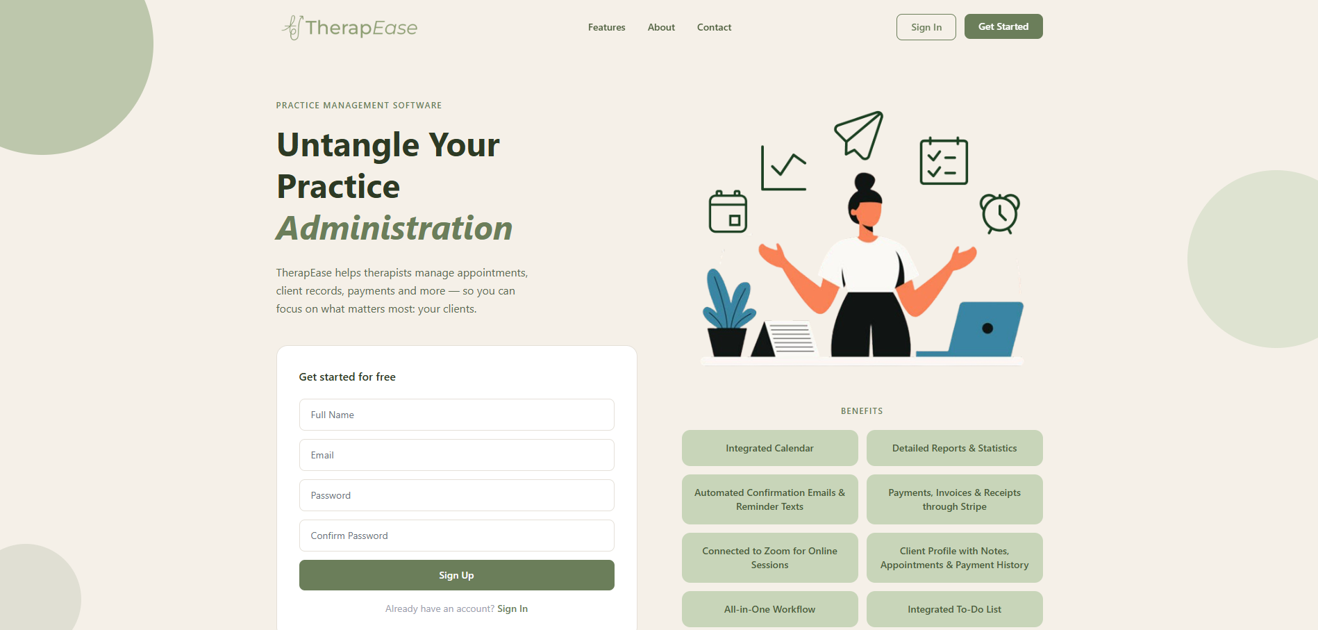 Landing Page of TherapEase