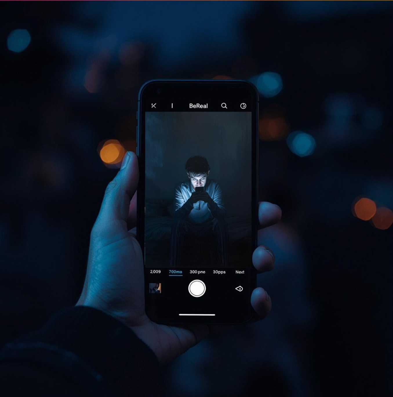 someone holding phone showing BeReal post 