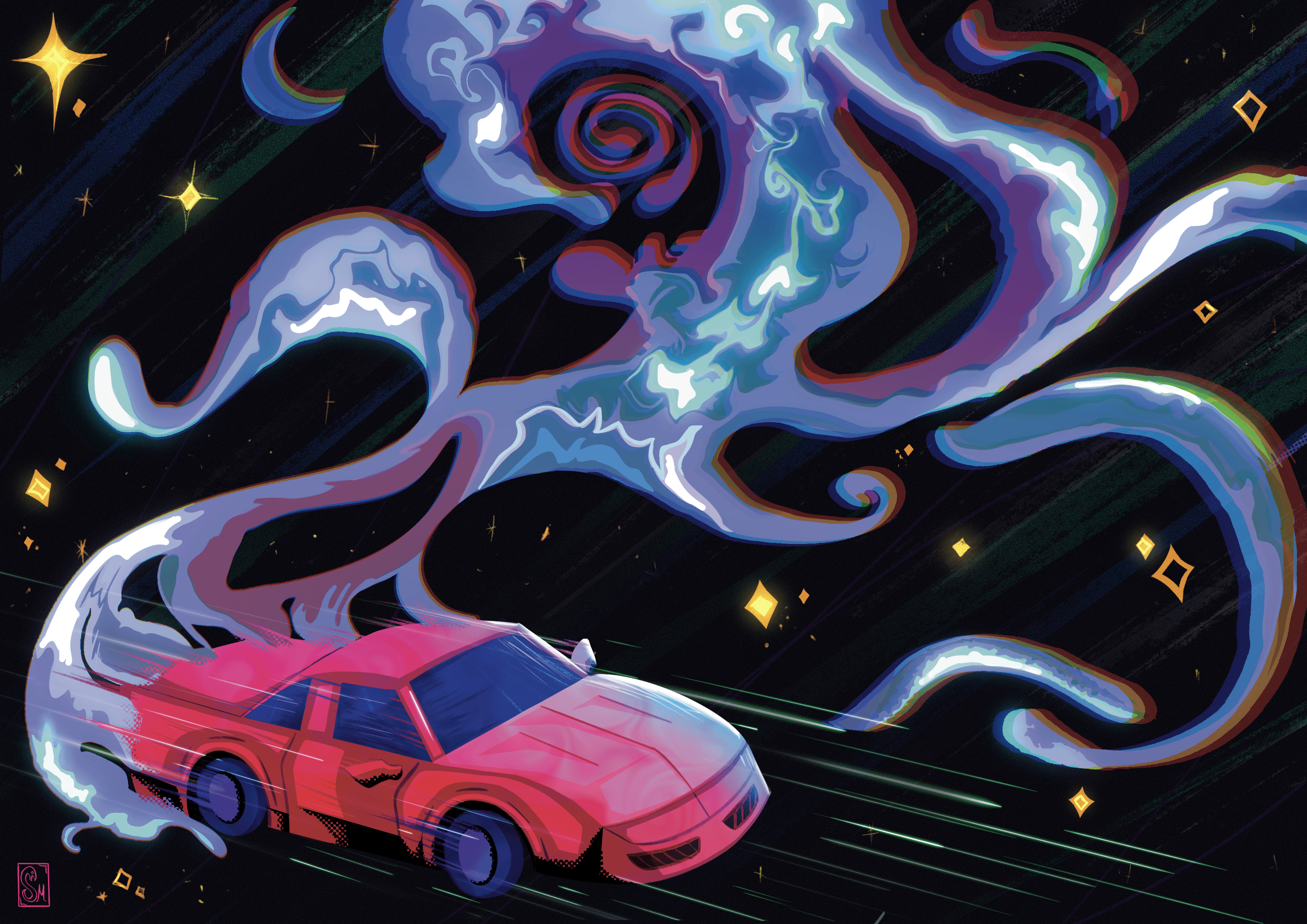 Car in the Sky Illustration