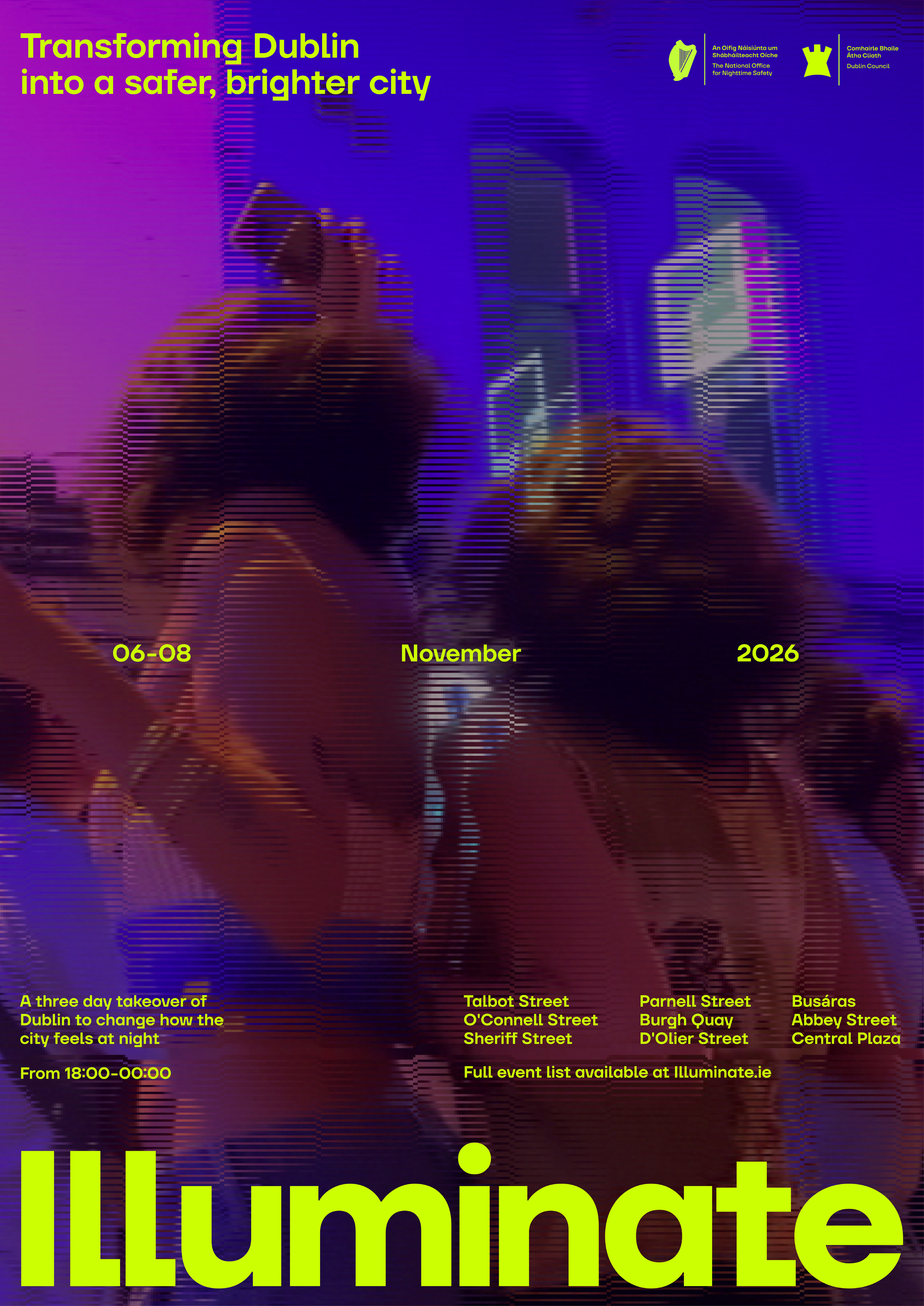 Poster of People Dancing on Street With Neon Illuminate Over It