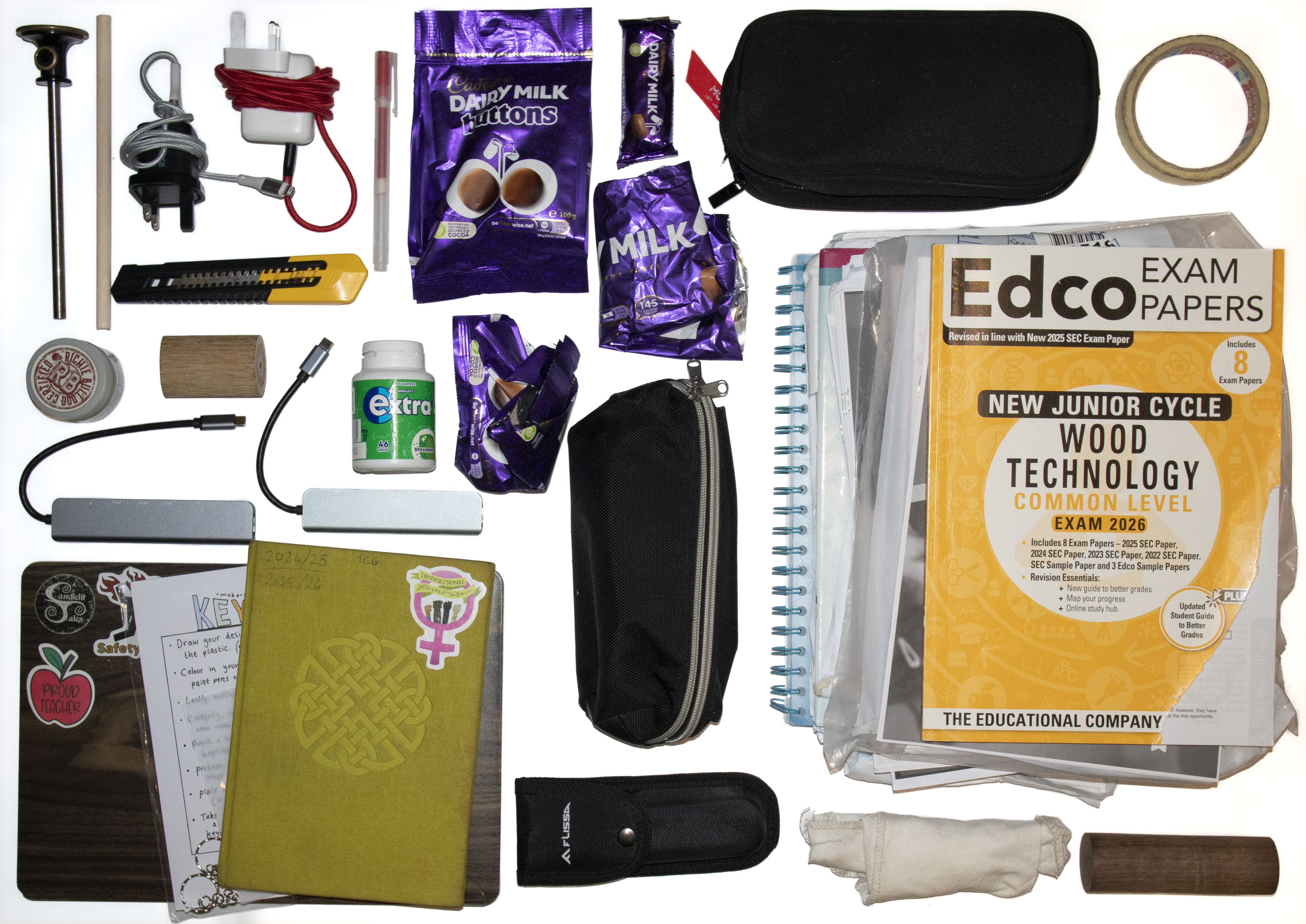 Photograph of the objects in someone's bag