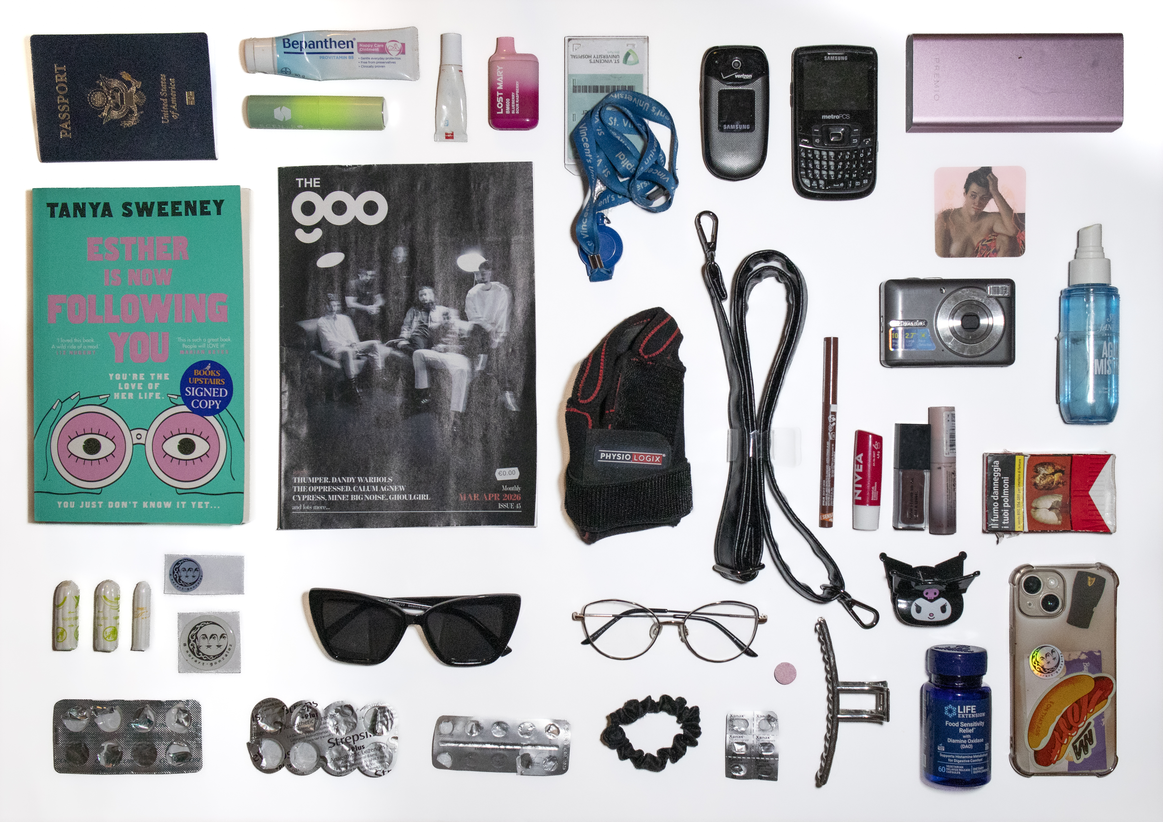 Photograph of the objects in someone's bag