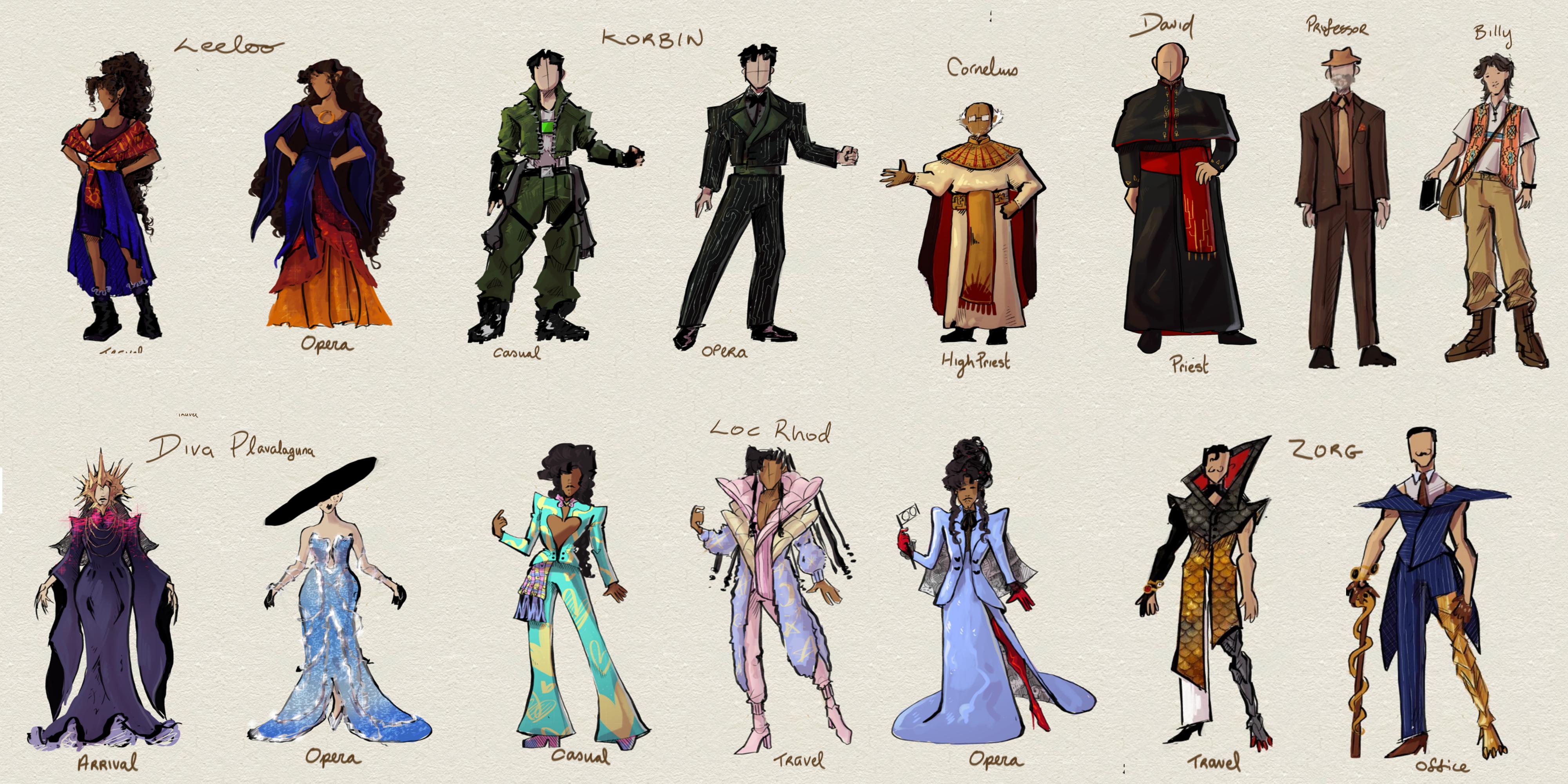 Line up of character designs for The Fifth Element