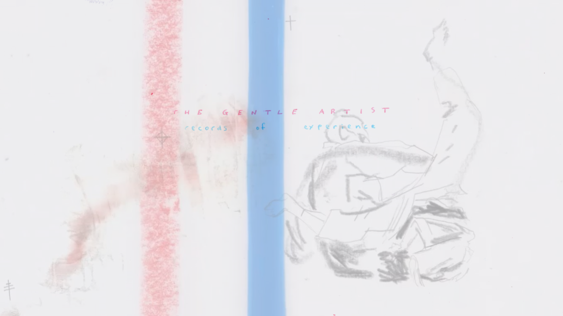 A composite image of drawn animation of BJJ sparring with full body print, vertical red and blue bars, and project title in red and blue printed text.