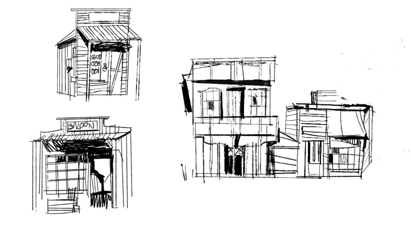 Sketches of wild west buildings