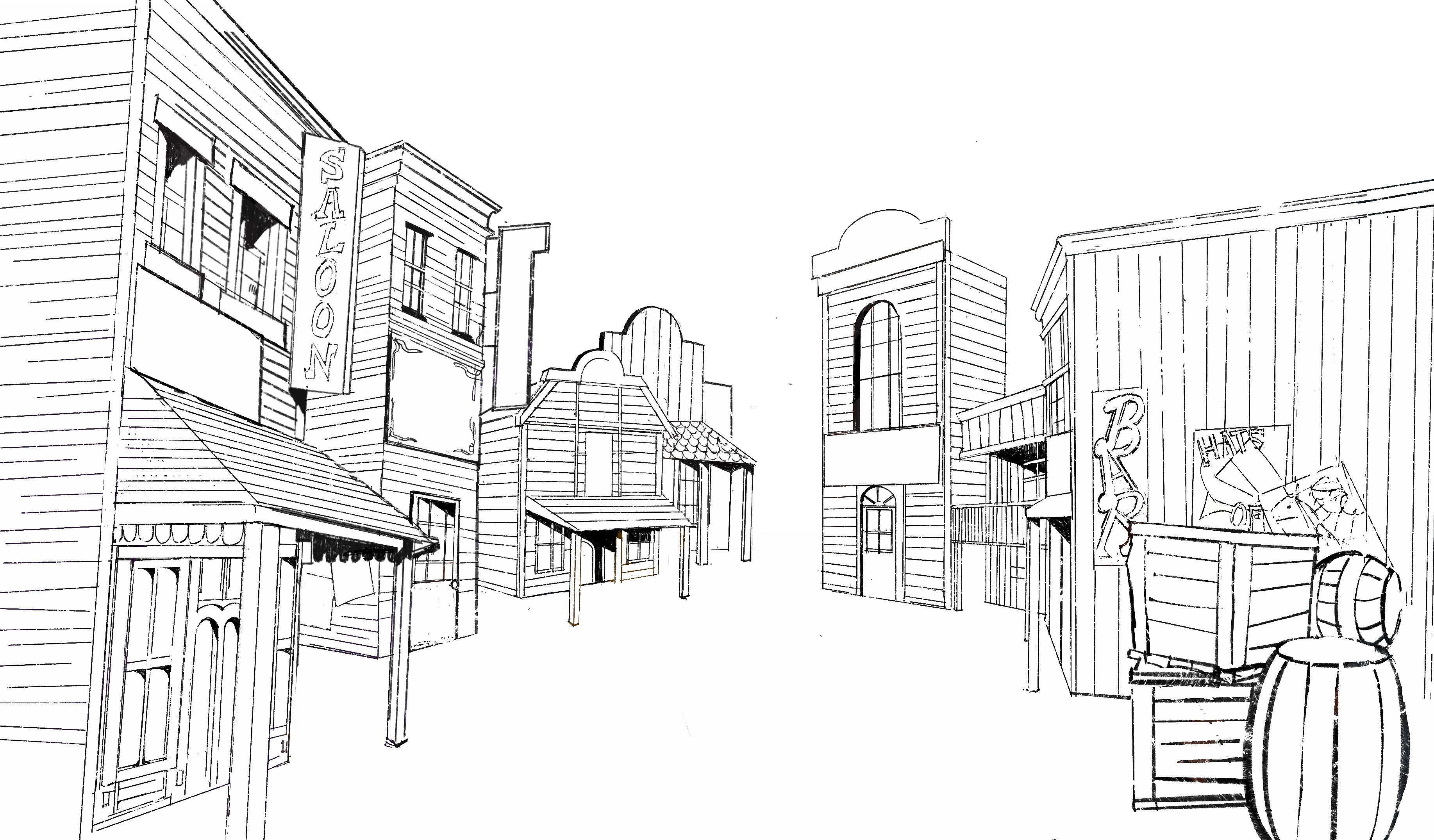 Layout of an entrance to a wild west town