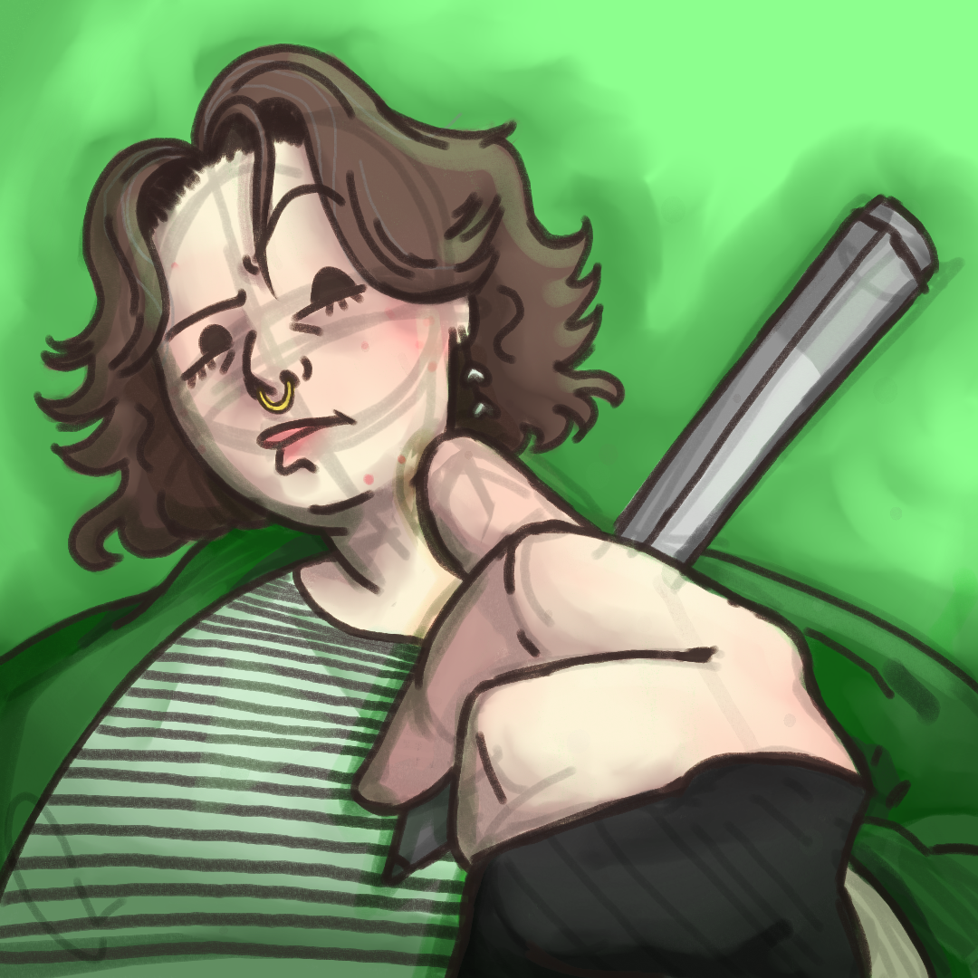 A drawing of a girl holding a tablet pen