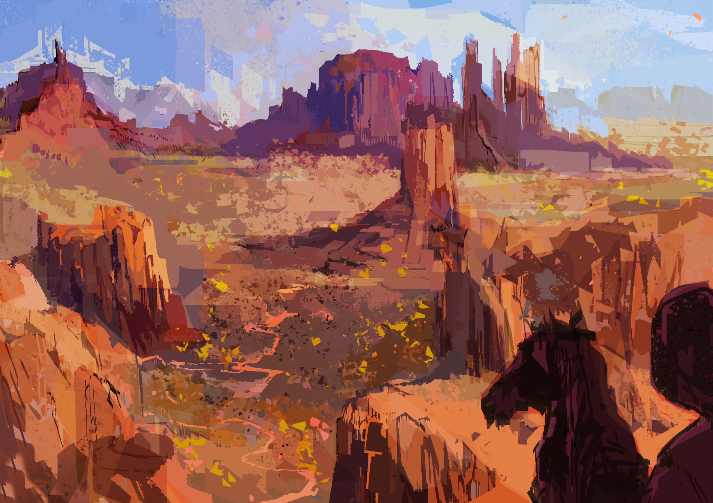 Concept art of a cowboy on a horse looking over a prairie