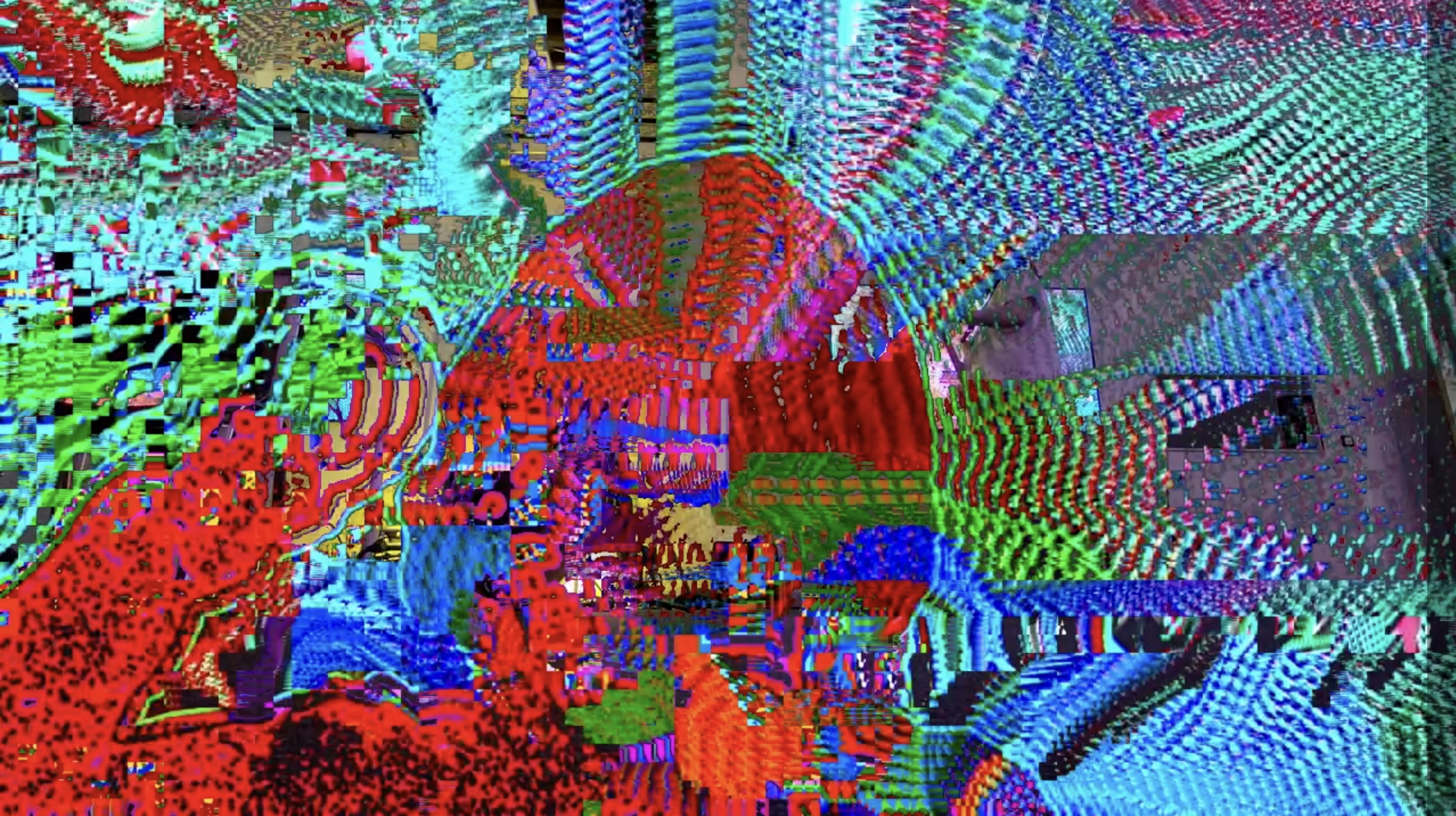 Glitched out outline of a person holding up their left hand