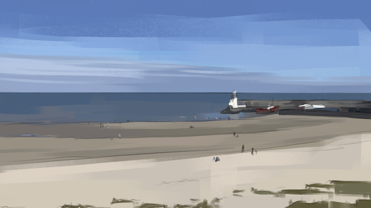 Digital painting of a beach