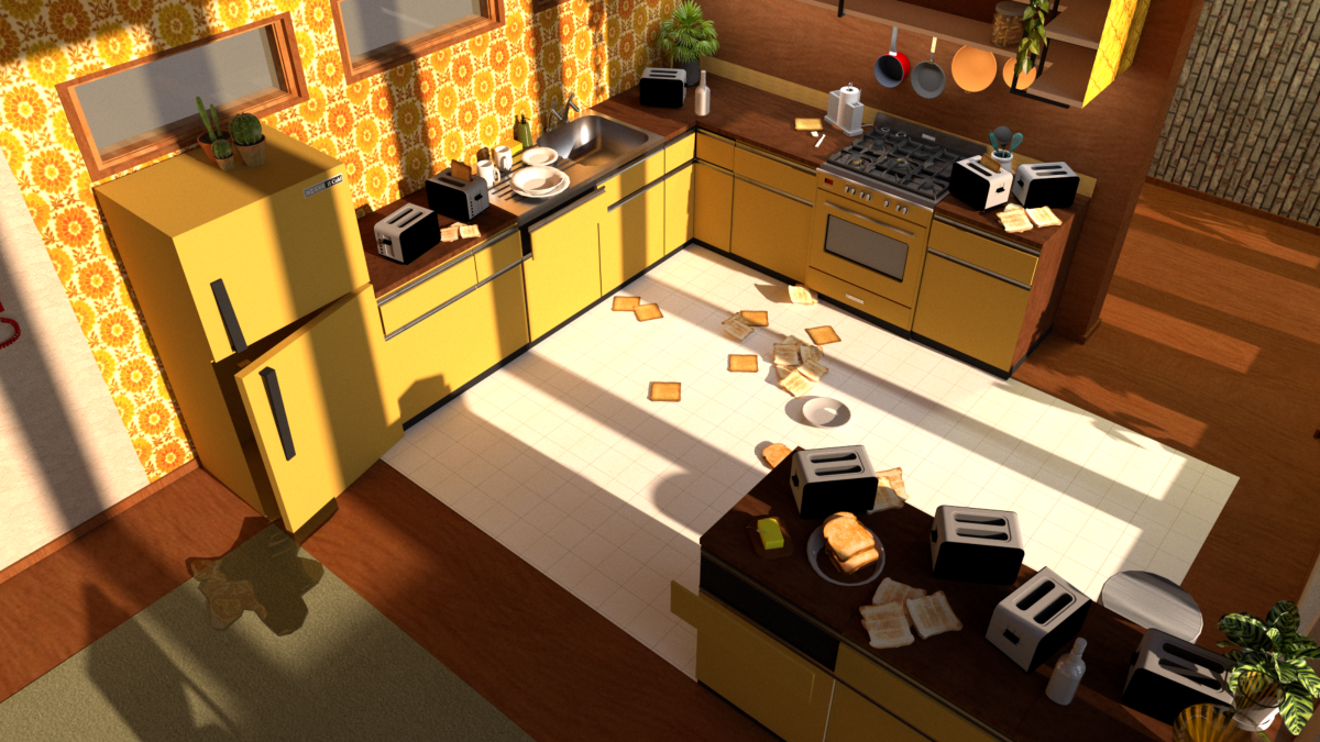 Vray Render of a yellow kitchen from True West