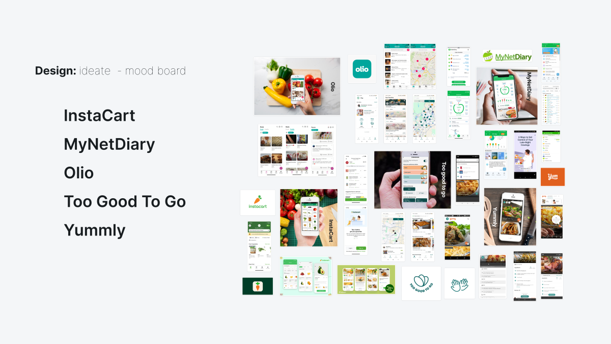 The images shows the mood board used to shape the visual language of Savr. It consists of many visuals elements from various apps with a similar feeling.