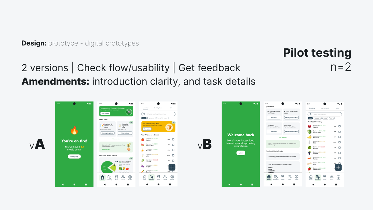 This image shows some screens from both versions of the interactive digital prototype.