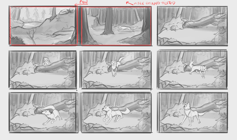 One of the pages from the storyboard I created for the short film "Edge of Silence"