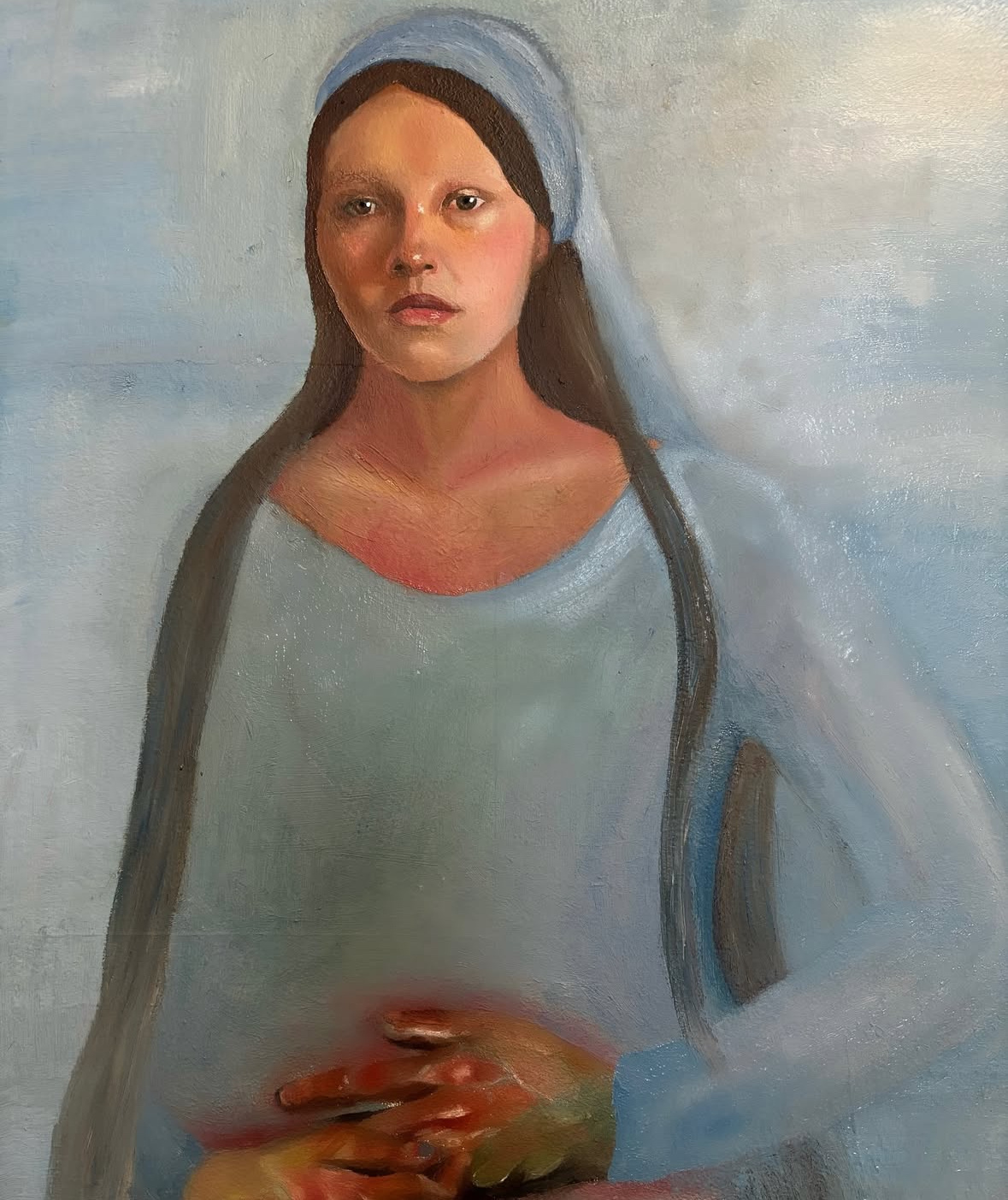 'Blue Tales', 2025. Oil on wood, 59.4 x 42cm