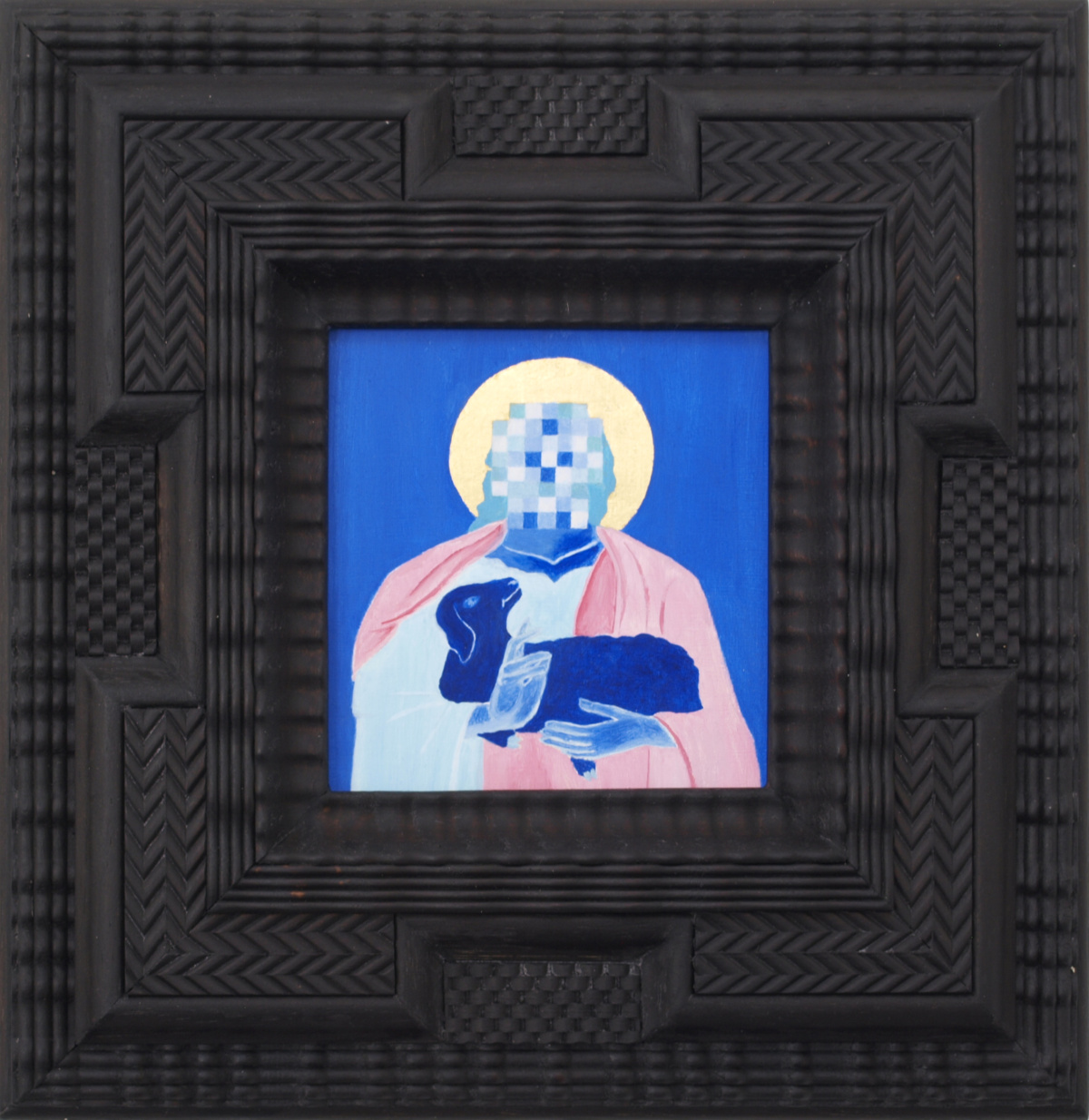 Ann Stillman, (2025), 'Jesus and the Lamb', oil and 23 karat gold leaf on wood panel, 10cm x 10cm.