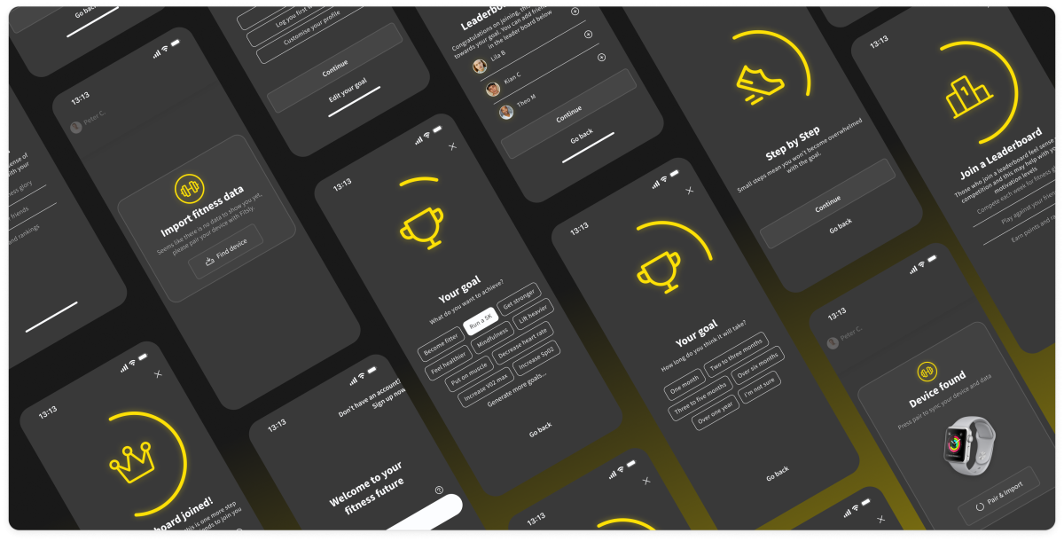 Photos of different screens within app