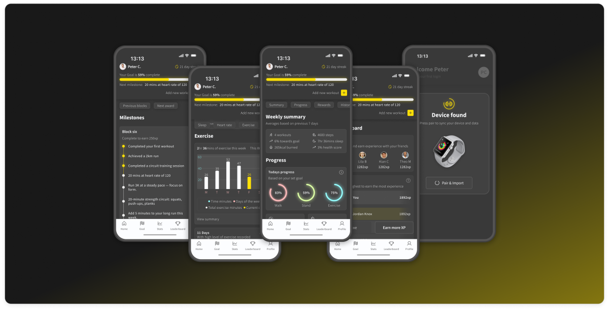 Different app screens