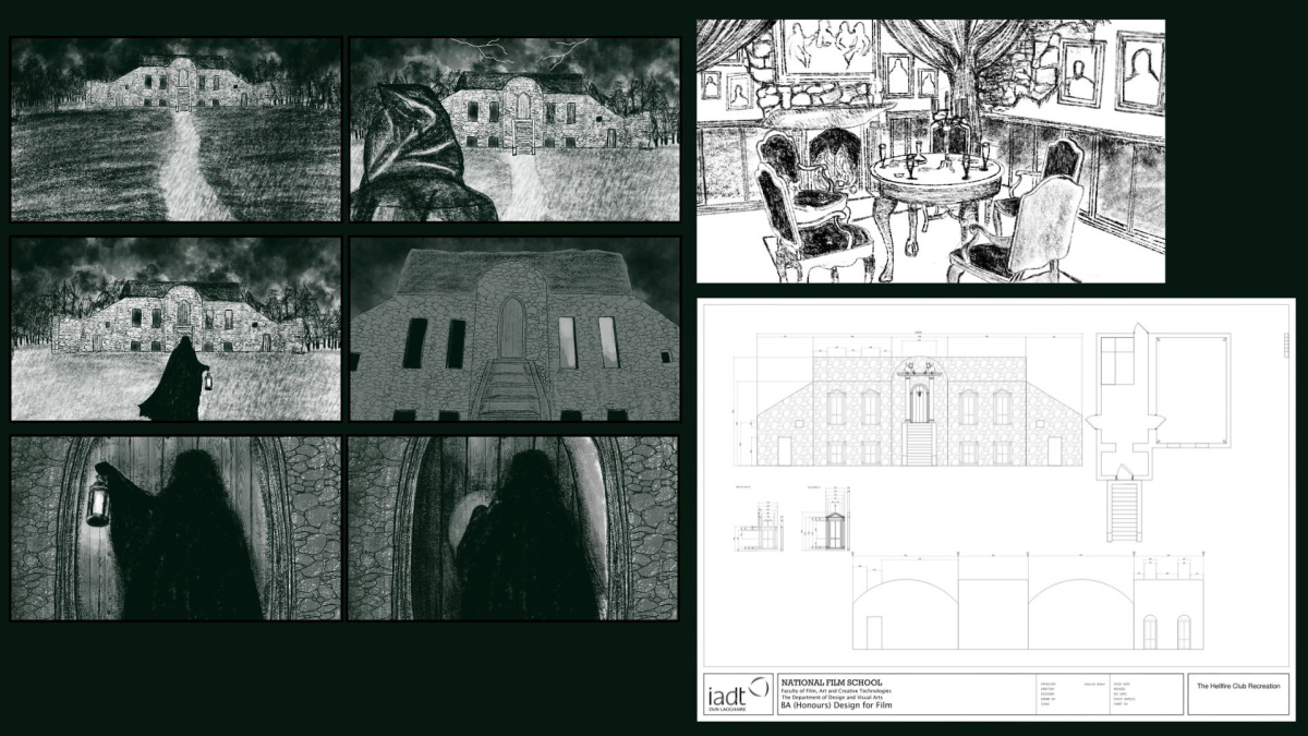 The hellfire storyboard and sketches.