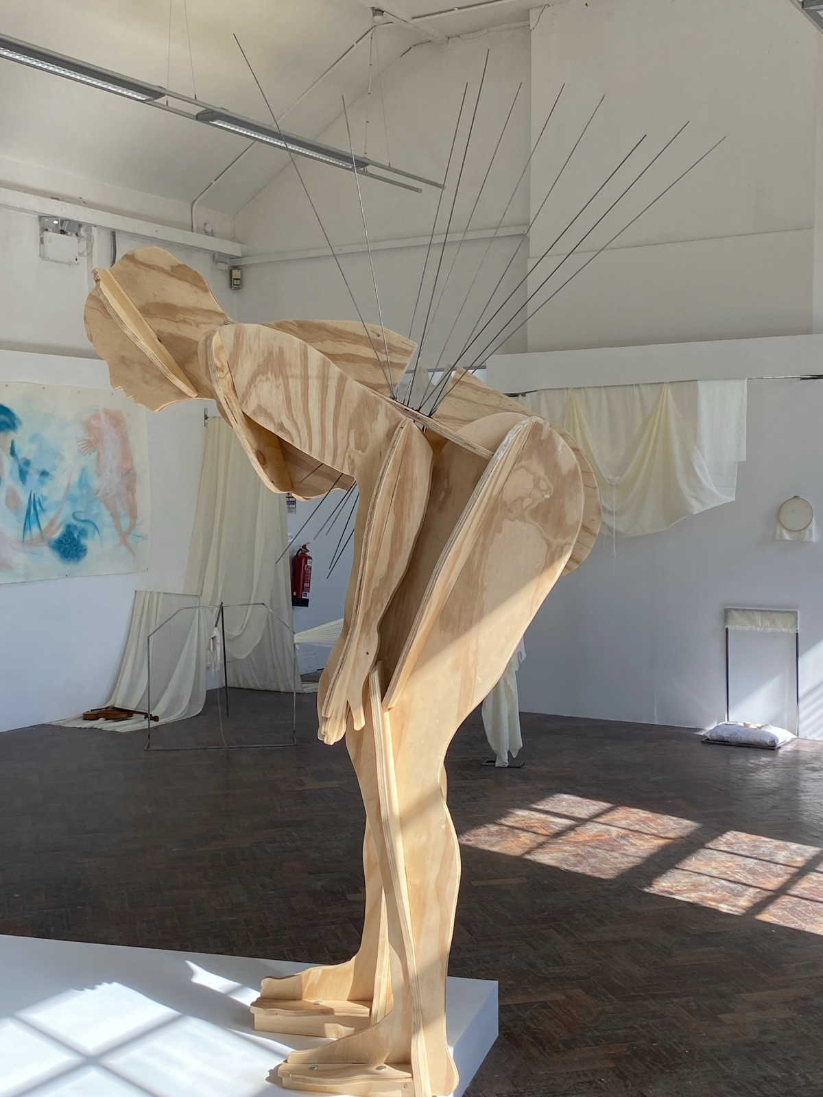 Winded, 2025. Plywood, steel rod and tubing. 2.4m x 1.2m x 60cm.