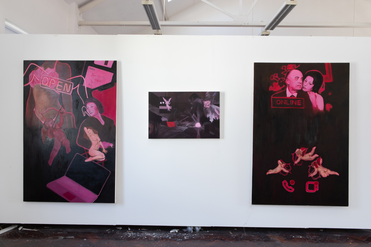 I 90cm x 60 cm Oil on Canvas "Online Love" 120 cm x 180 cm 