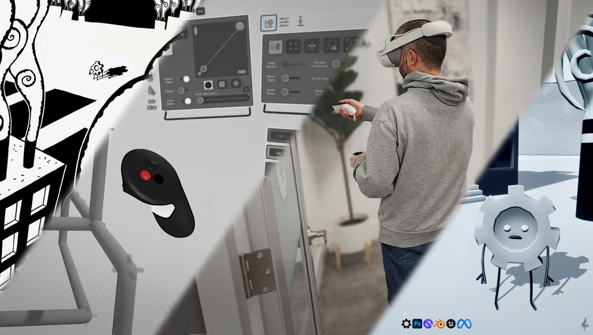 A series of images showing the progression of my MA 3D project into “Exploring the viability of VR tools in pre-production for 3D animated short film pipelines”