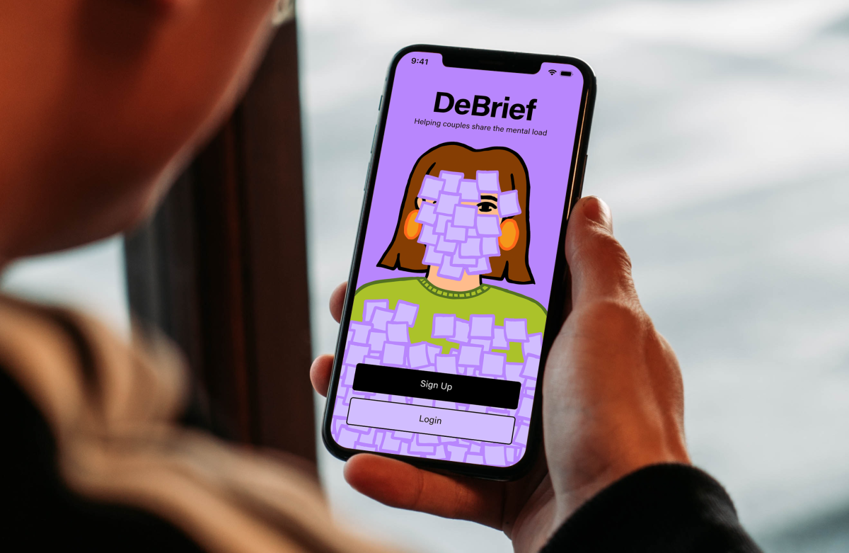Phone displaying the DeBrief app landing screen