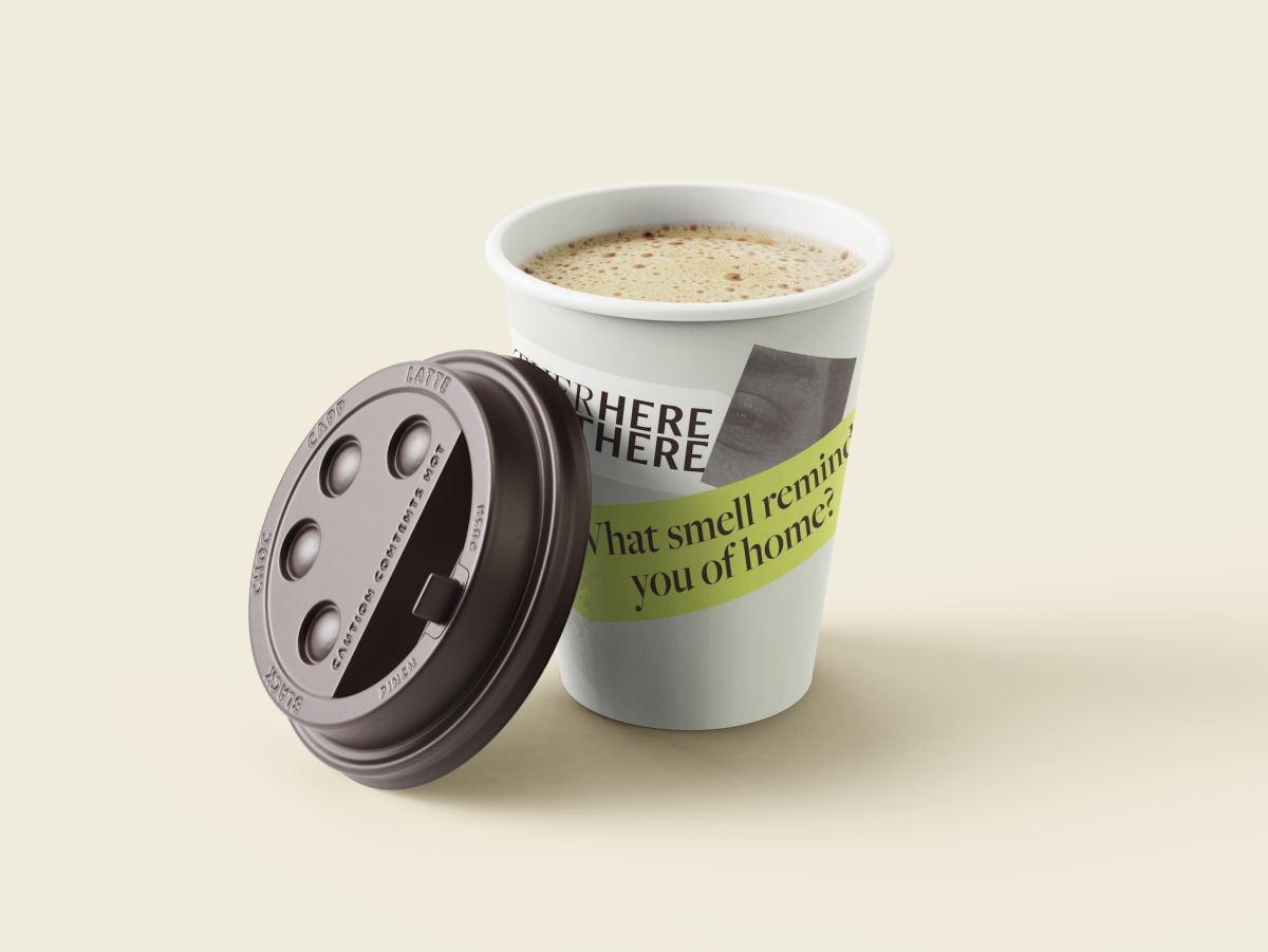 Coffee cups with stickers.