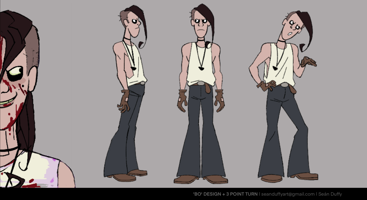 A headshot and 3 point turn of a character