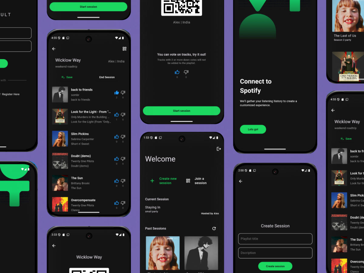 multiple mobile screens displaying an app UI